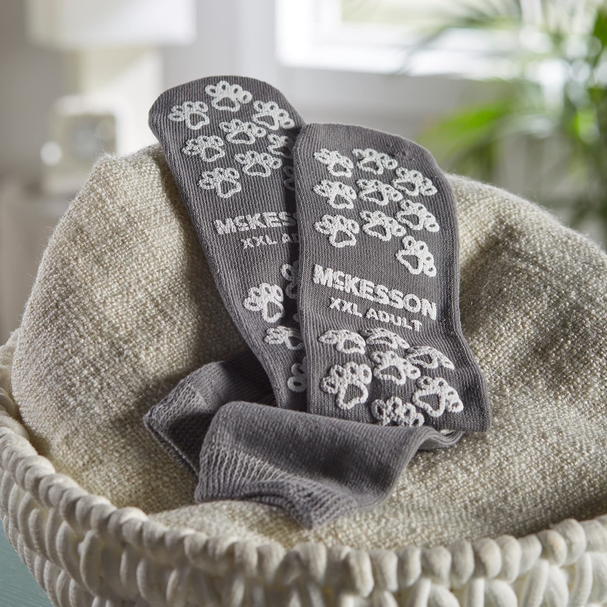 McKesson Non-Slip Terry Slipper Socks for Adults - Grey, Shoe Size 10.5-11.5, 96 Pairs - Cozy Indoor & Hospital Grip Socks for Home, Nursing, and Recovery Comfort