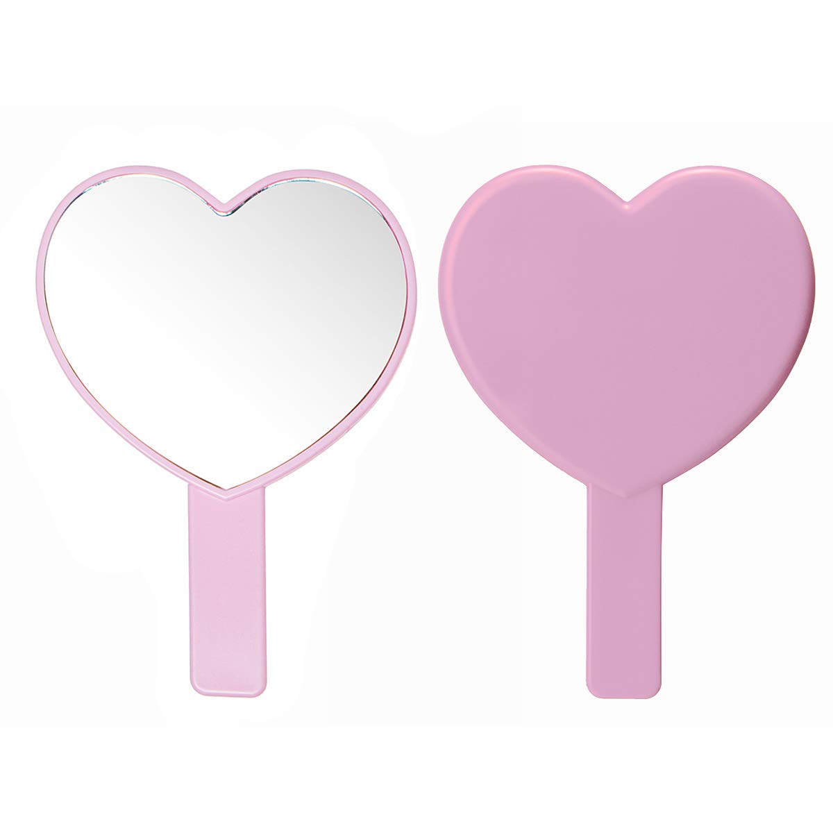 2PCS Heart-Shaped Makeup Hand Mirror - Portable Travel Cosmetic Mirror with Handle for Women & Girls, Perfect for Home, Travel, and Gift Giving (Pink)