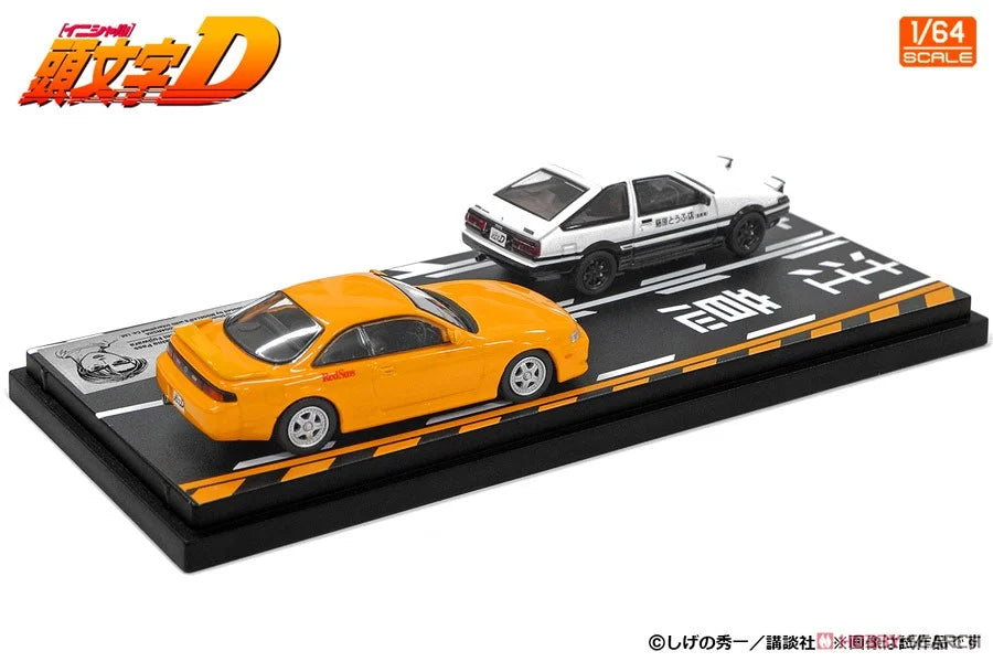 Initial D 1:64 Scale Diecast Car Set - Kenta Nakamura Silvia S14 & Takumi Fujiwara AE86 Trueno - Anime Collectible Model Cars for Display & Racing Scenes