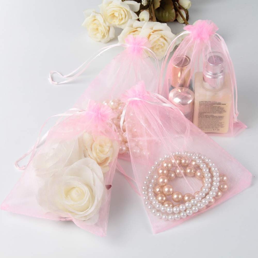 Stratalife 50PCS Pink 5x7 Organza Drawstring Bags - Jewelry, Candy, Favor Pouches for Baby Showers, Weddings & Parties | Reusable Mesh Gift Bags for Chocolate, Party Favors & Small Gifts