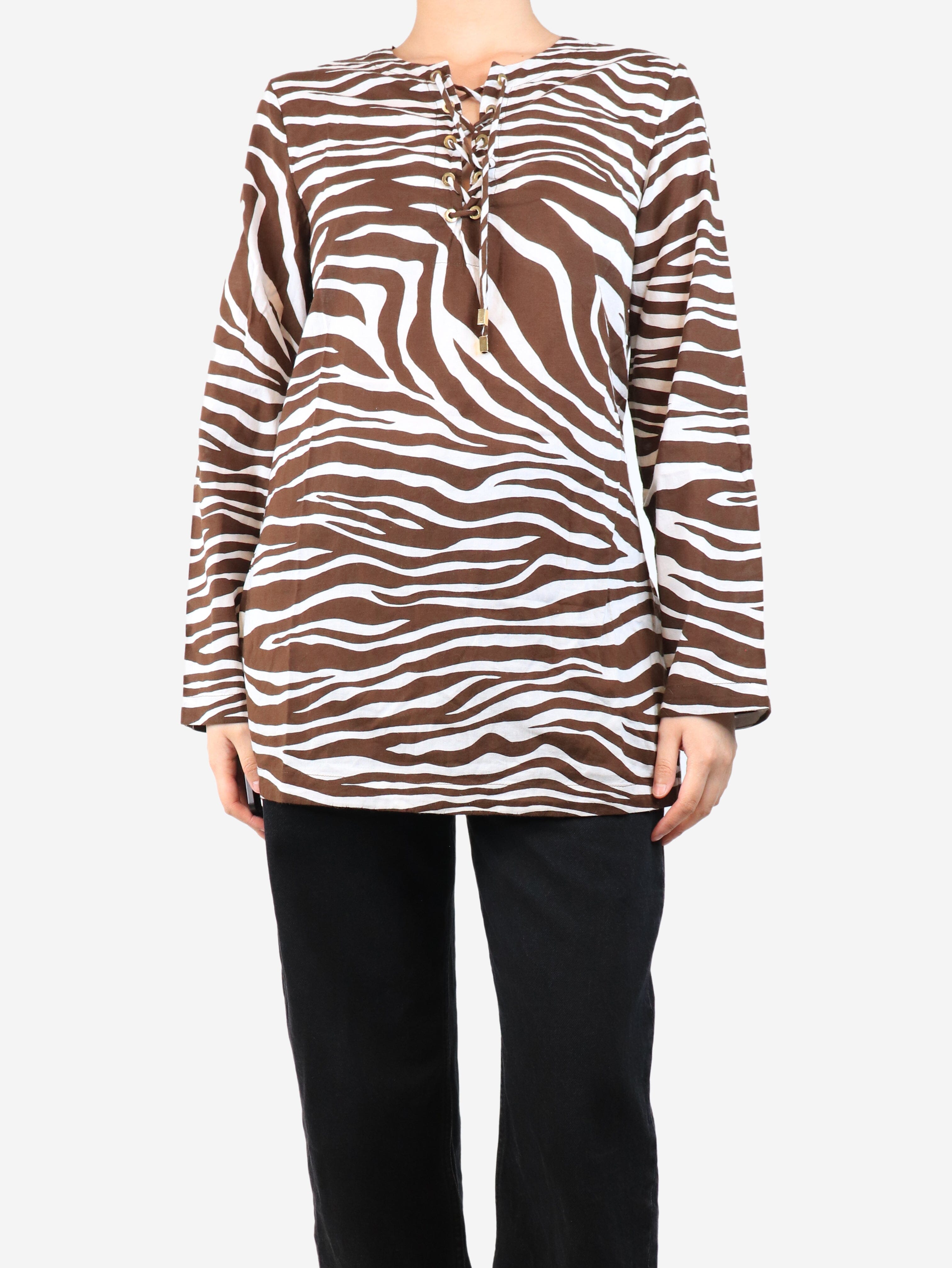 Stylish Brown and White Zebra Print Kaftan - Size M | Boho Chic Beach Cover Up, Poolside Lounge Dress, Summer Vacation Outfit