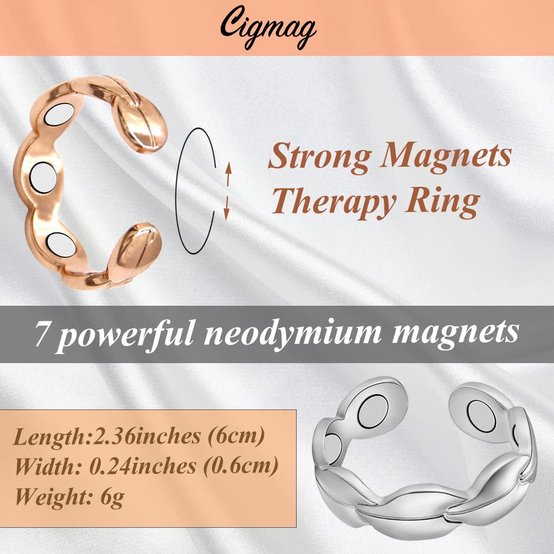 2PCS Adjustable Copper Rings for Women - Calmi & Tensor Rings for Stress Relief, Healing & Energy Balancing - Perfect for Meditation, Yoga & Everyday Wear
