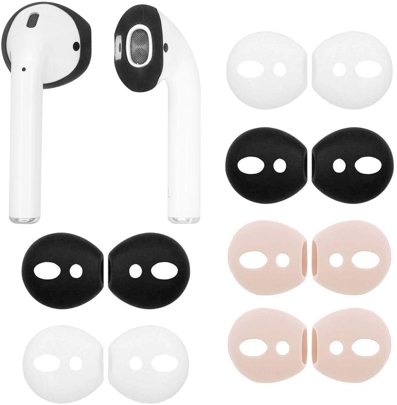 Soft Silicone Ear Tips for AirPods 1/2 - 6 Pairs (Black/White/Rose Gold) - Perfect Fit & Comfort