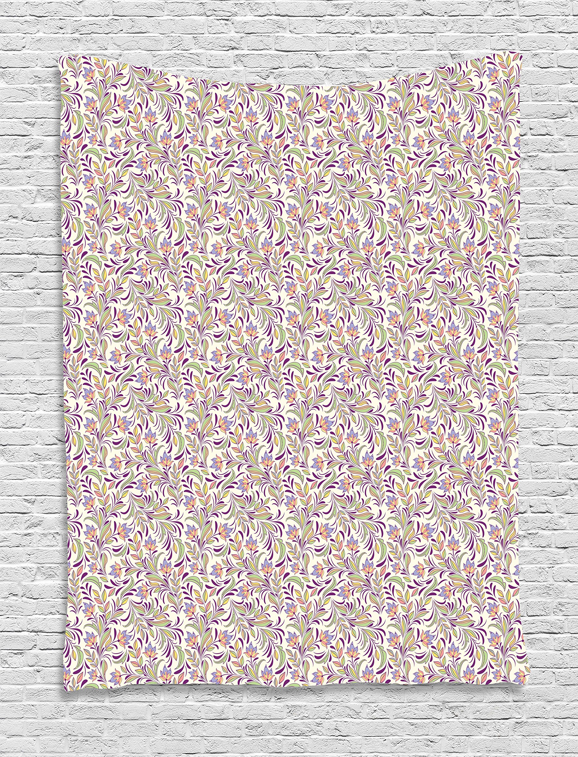 Ambesonne Floral Tapestry Wall Hanging - 40x60 Inch Spring Lilac & Violet Flower Design in Pale Green Lavender - Bohemian Home Decor for Bedroom, Living Room, Dorm | Perfect for Boho Aesthetic, Photo Backdrops & Cozy Room Makeover