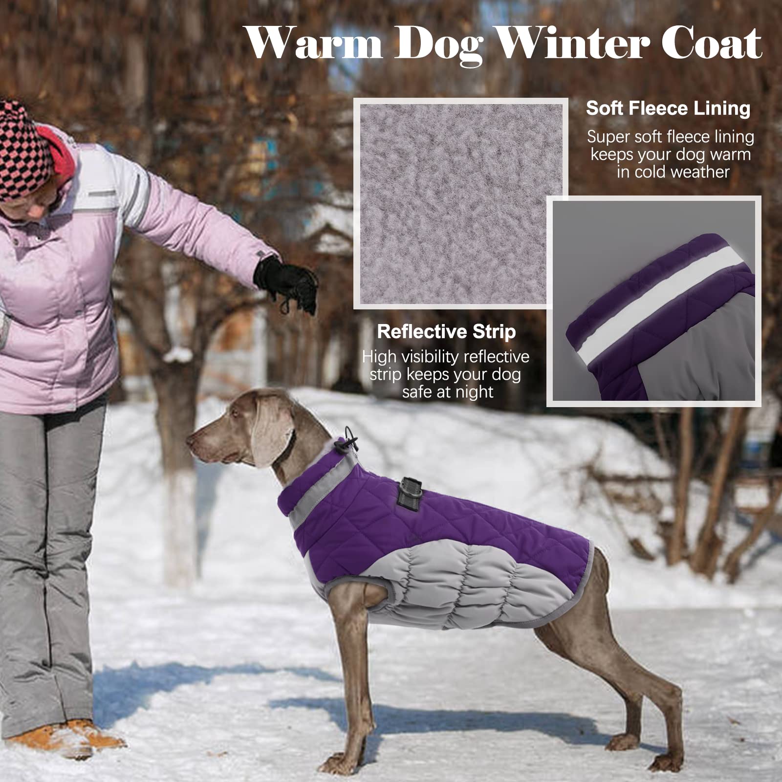 Lelepet Windproof Reflective Dog Winter Coat with Harness - Fleece Lined Turtleneck Jacket for Small, Medium & Large Dogs | Cold Weather Protection for Outdoor Walks & Winter Adventures