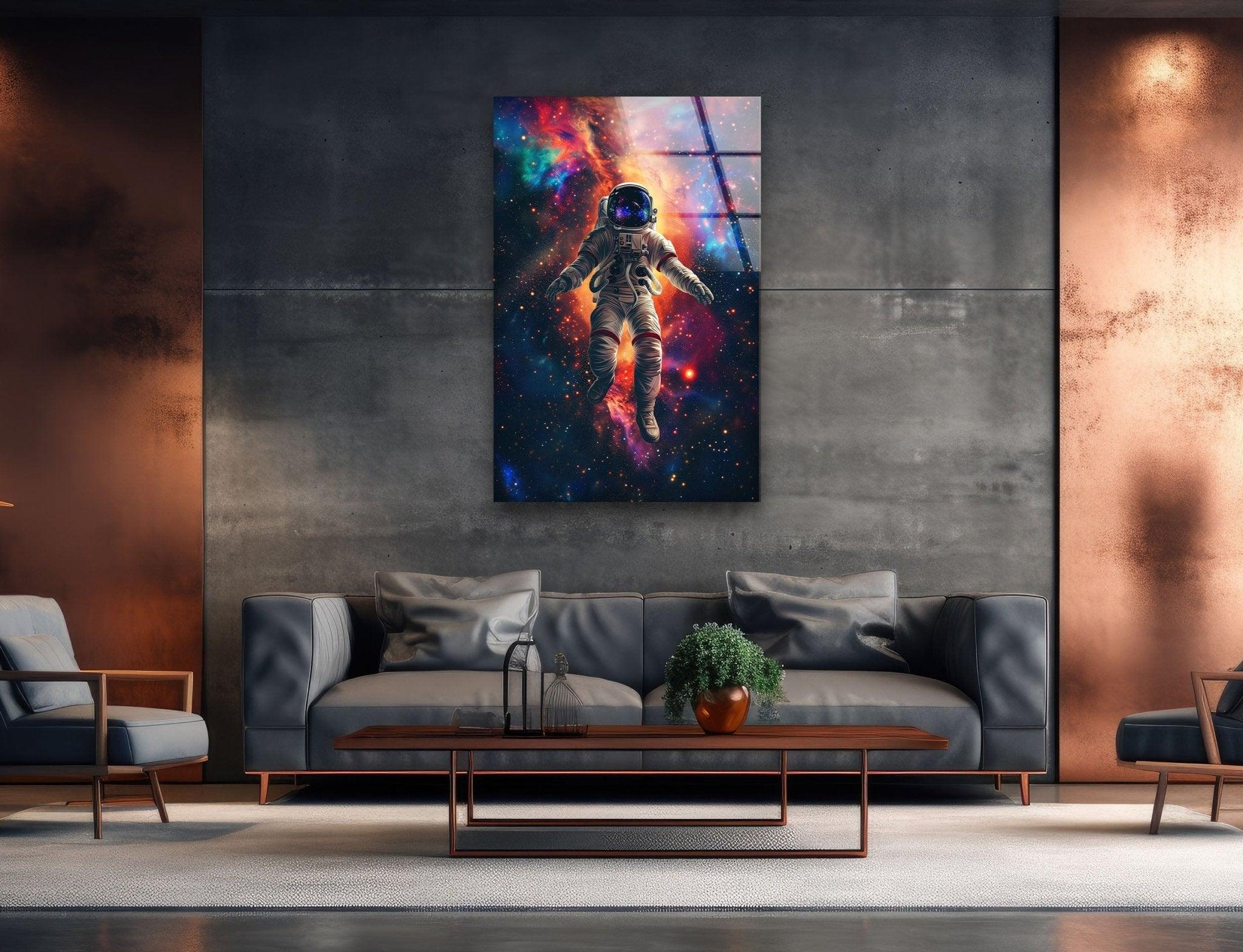 Astronaut in Space Glass Wall Art - Stunning Galaxy Decor for Living Room, Bedroom & Office - Perfect Space Themed Gift for NASA Lovers