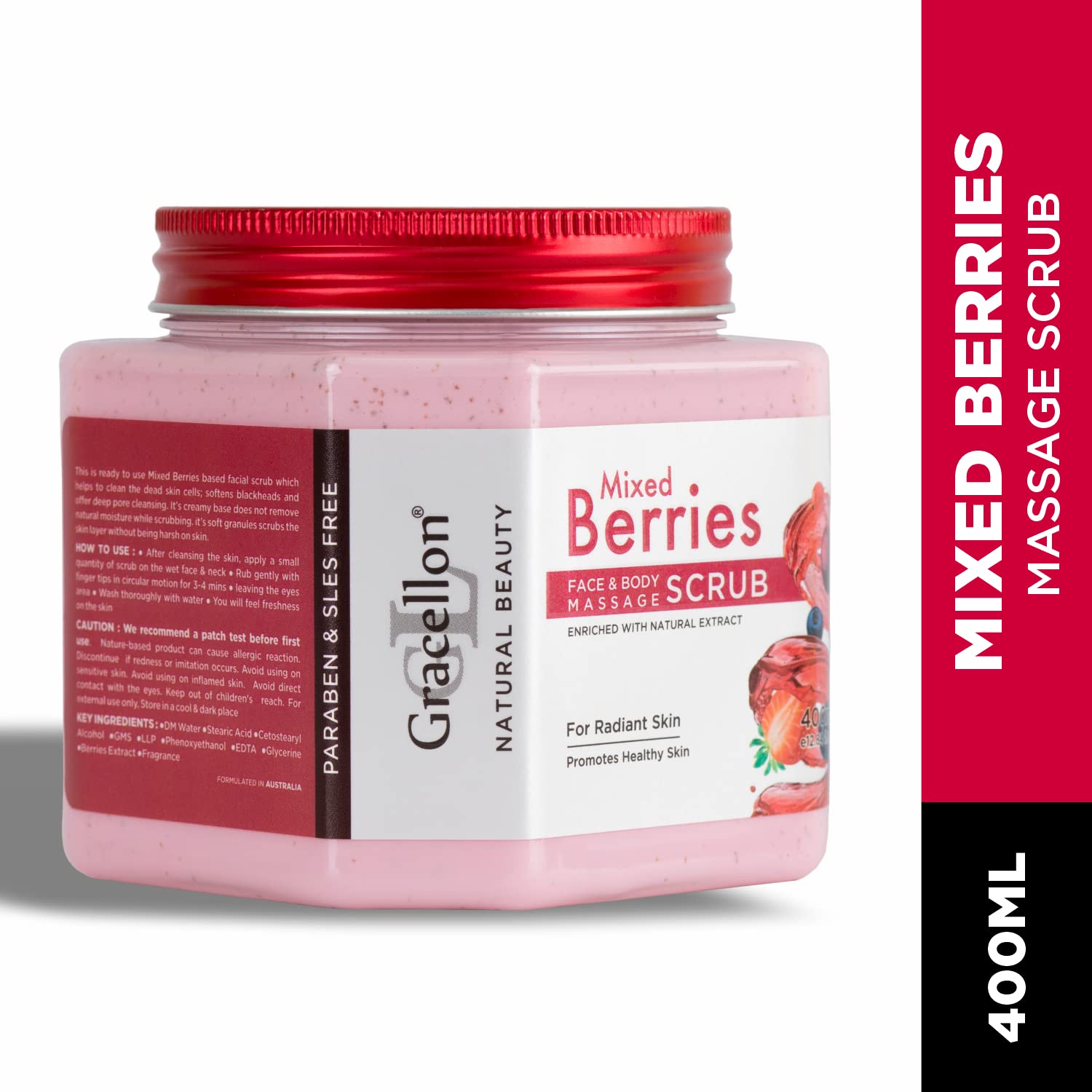 Gracellon Mixed Berries Face & Body Scrub - Natural Exfoliator for Instant Brightness & Radiant Skin | Paraben & SLES Free | Promotes Healthy Skin | Perfect for Daily Skincare & Spa Treatments