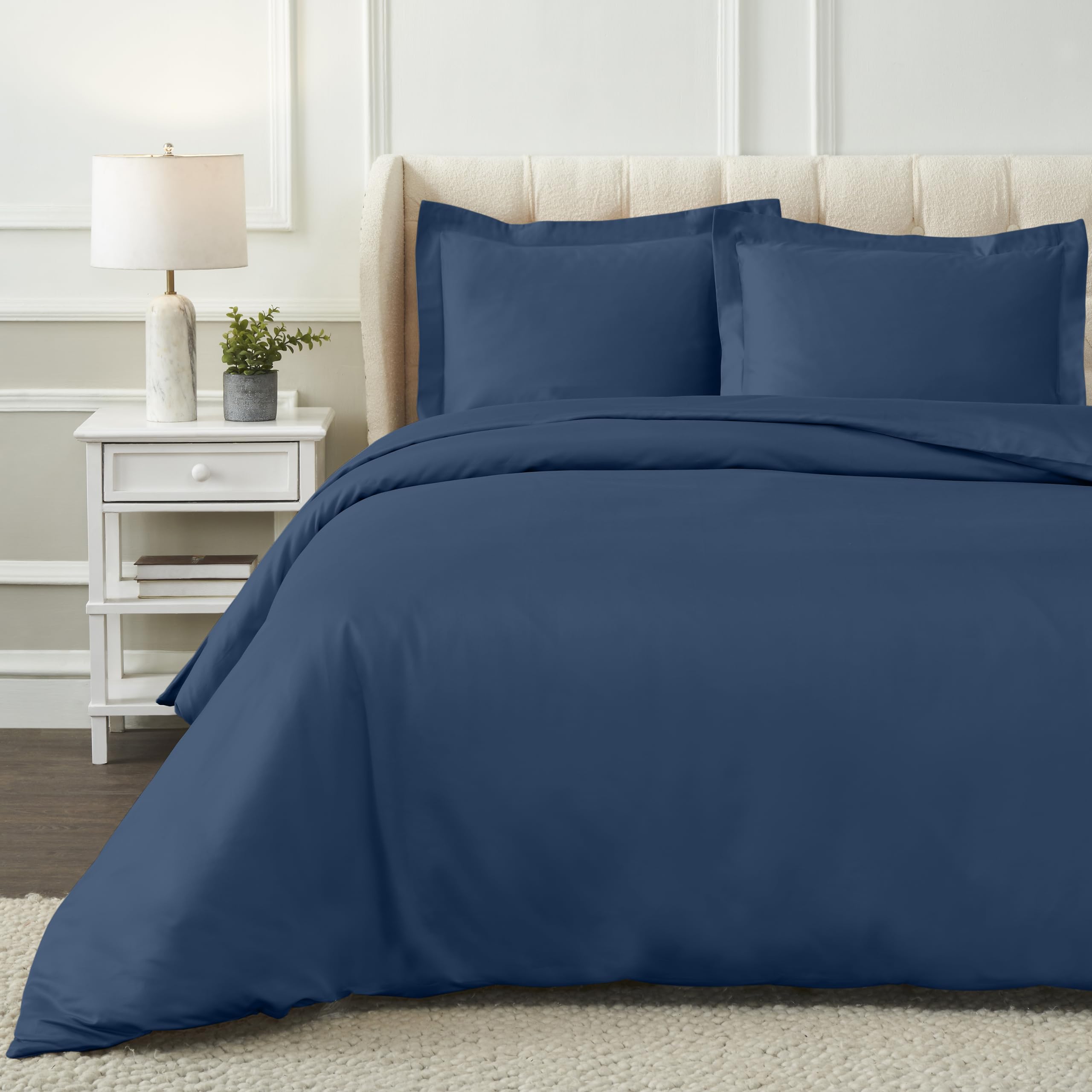 Premium 1200 Thread Count Egyptian Cotton Duvet Cover Set - 3 Piece (1 Duvet Cover + 2 Pillow Shams) - Ultra Soft Bedding for Full/Queen Size - Navy Blue Luxury Bedroom Decor - Perfect for Master Bedroom, Guest Room & Hotel Style Comfort