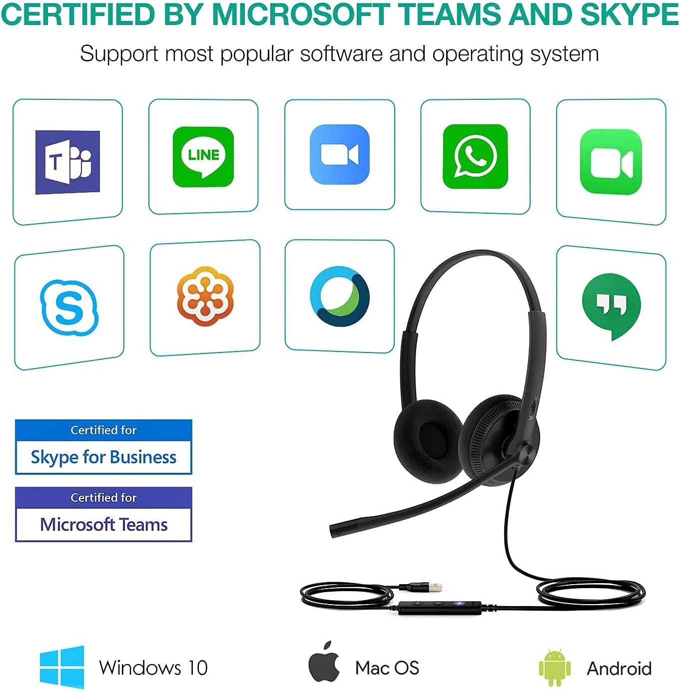 Yealink UH34 Lite USB Wired Headset with Noise Cancellation - Dual/Mono Mode for Office, Call Center & Remote Work