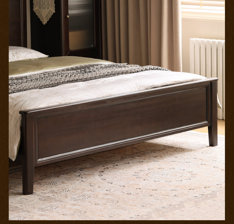 Solid Poplar Wood Bed - Modern American Retro High Back Bed Frame for Bedroom, Guest Room & Master Suite
