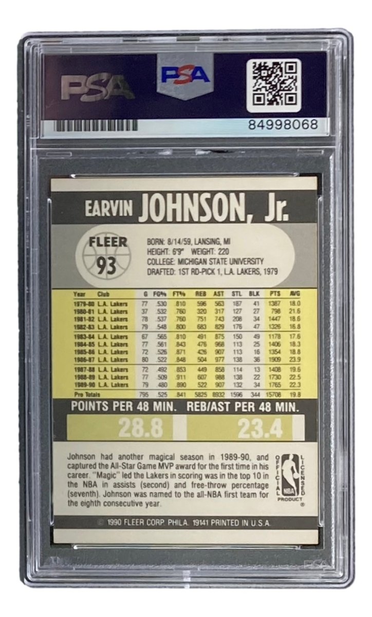 Magic Johnson Signed 1990 Fleer #93 LA Lakers Trading Card PSA/DNA Gem MT 10 - Perfect for NBA Memorabilia Collectors & Sports Fans Display