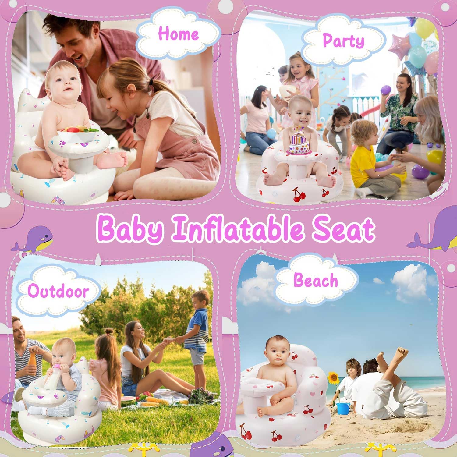 Inflatable Baby Floor Chair for Toddlers 3-36 Months - Portable Blow Up Sofa Seat for Boys & Girls - Cute Cat Design - Perfect for Playtime, Reading & Relaxing at Home or Travel