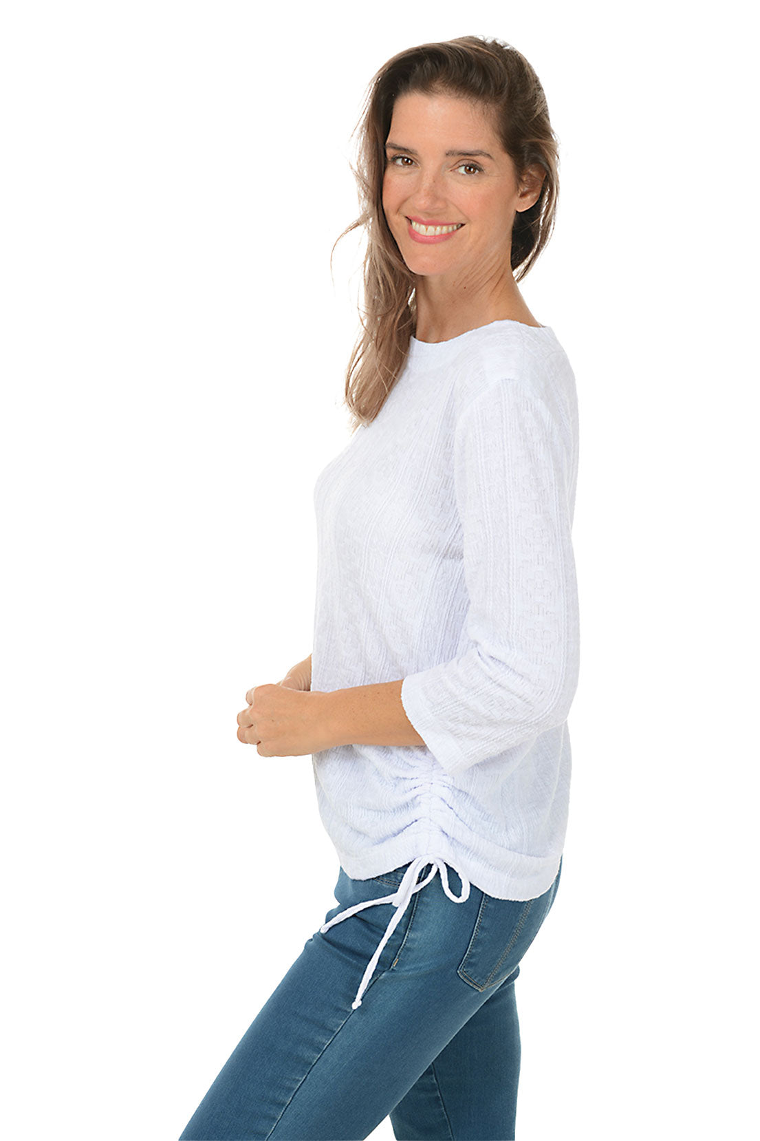 Cable Knit Textured Side Shirred Top for Women - Stylish Casual & Layering Blouse for Fall & Winter Outfits