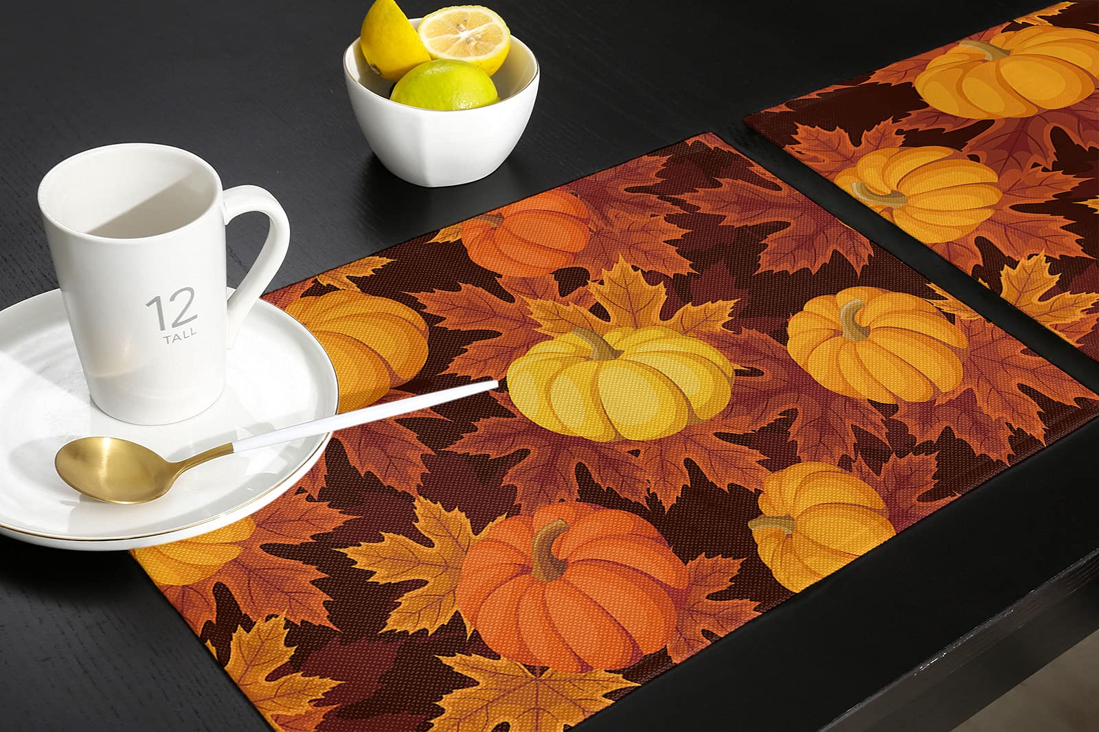 6 Pack Fall Thanksgiving Placemats - Pumpkin Harvest Waterproof Table Mats for Dining & Kitchen, Wipeable Farmhouse Decor (Orange) - Perfect for Autumn Gatherings, Holiday Dinners & Cozy Home Decor
