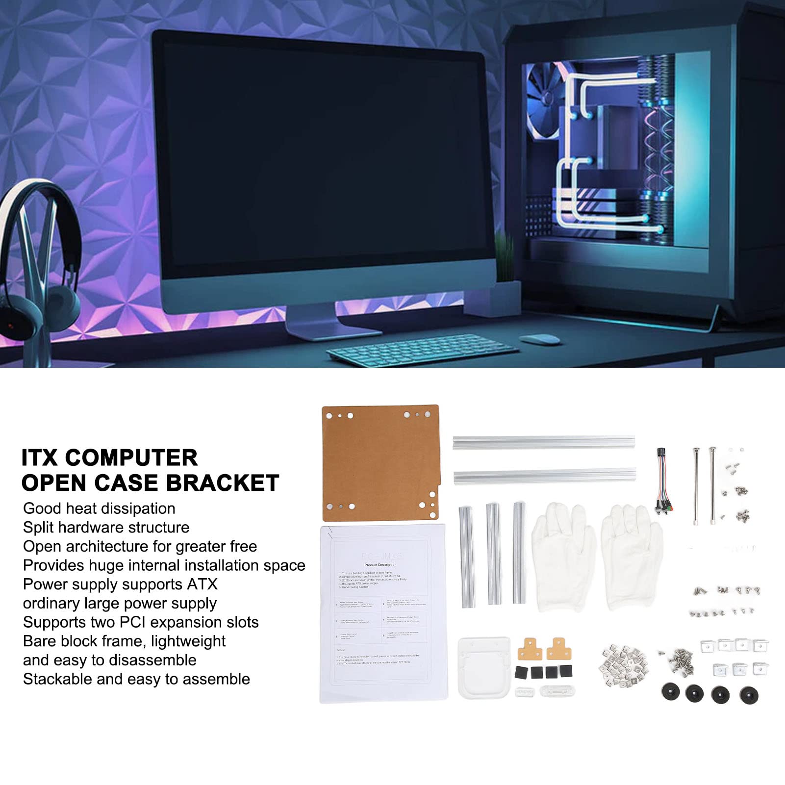 Dpofirs ITX Computer Open Case Bracket - Aluminum Mini ITX PC Test Bench Frame for Overclocking, GPU Mount & Open Air Chassis (Silver) - Perfect for PC Builders, Hardware Testing & Custom Gaming Rigs