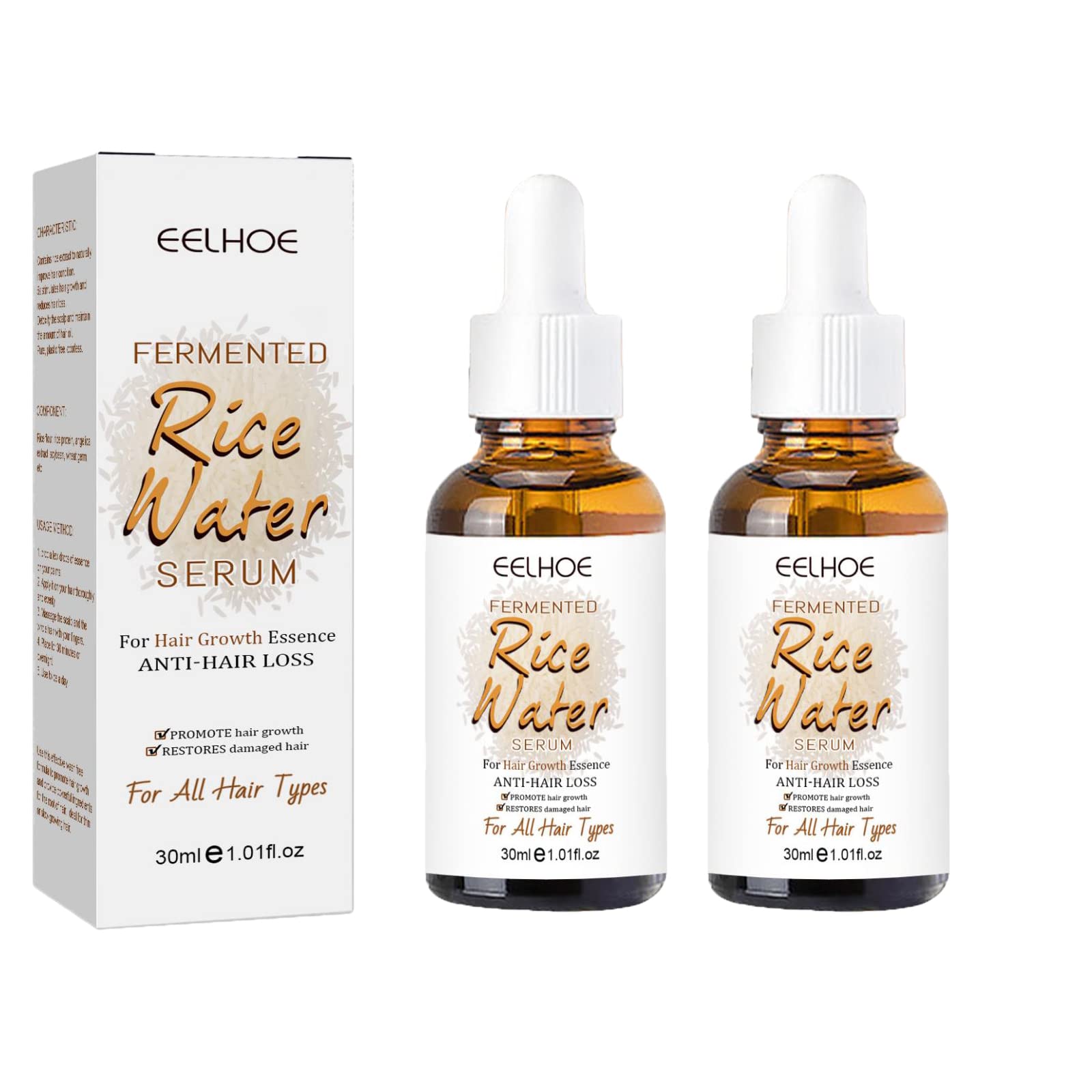 Organic Fermented Rice Water Hair Growth Serum - 2PCS | Rice Water Essence for Stronger, Longer Hair | Natural Hair Treatment for Damaged & Thin Hair | Daily Hair Care & Scalp Nourishment