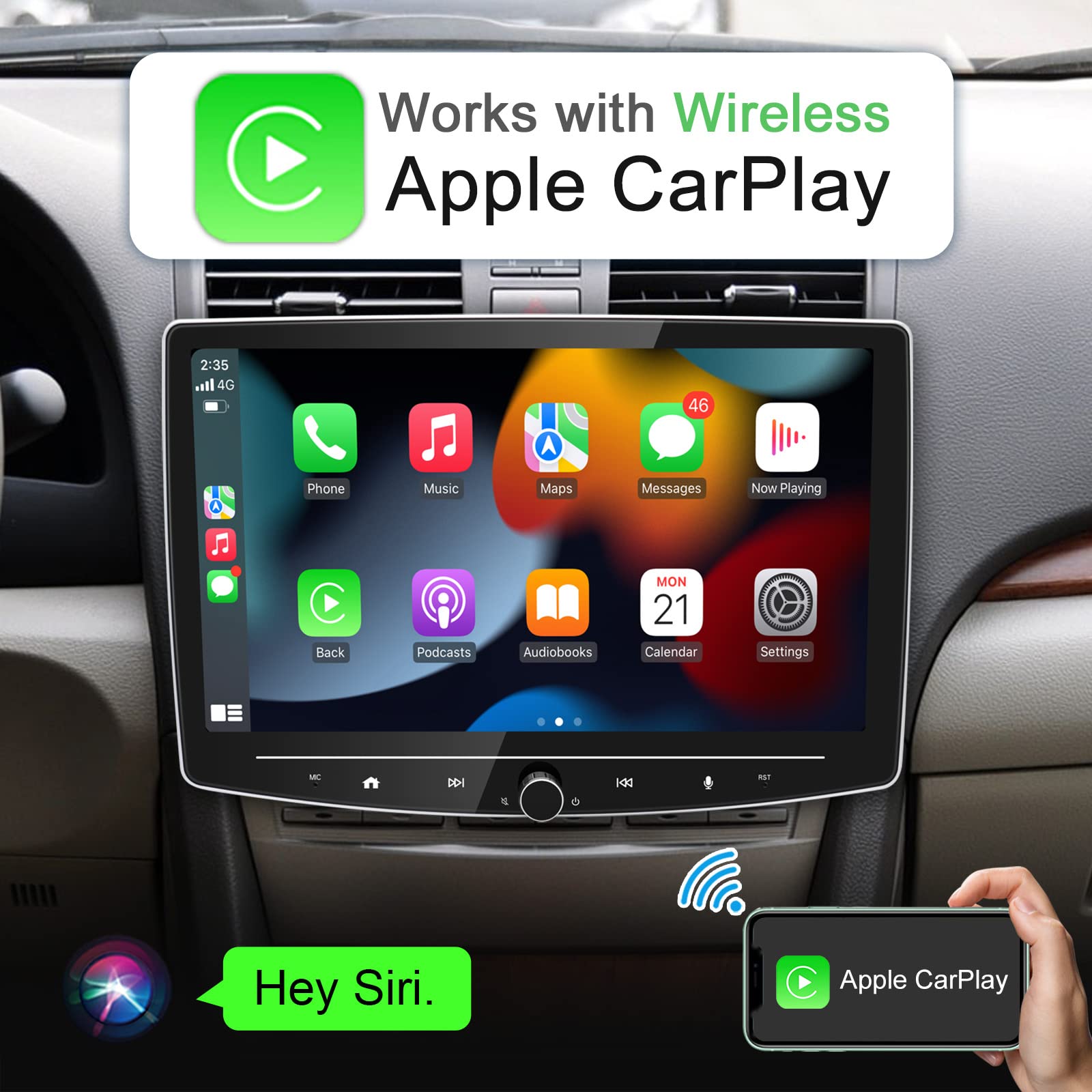 10 Inch Double Din Car Stereo with Wireless CarPlay & Android Auto - 2GB RAM 32GB ROM Detachable Touchscreen Android Head Unit - Bluetooth, AM/FM, GPS Navigation, WiFi, Backup Camera - Perfect for Road Trips & Daily Commuting