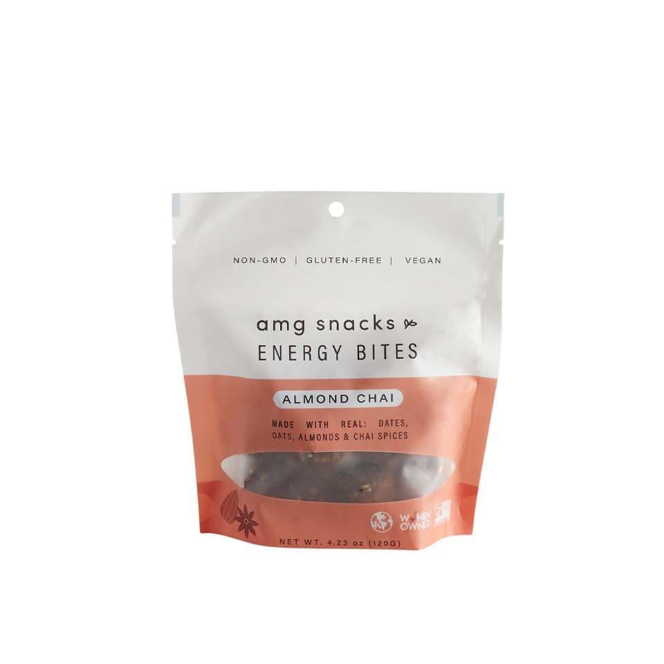 AMG Snacks Almond Chai Energy Bites - 4.3 oz, Pack of 3 (36 Bites Total) | Vegan Protein Bars with Dates & Nuts | Non-GMO, Gluten Free, All Natural Ingredients | Healthy On-the-Go Snack for Hiking, Workouts & Office Breaks