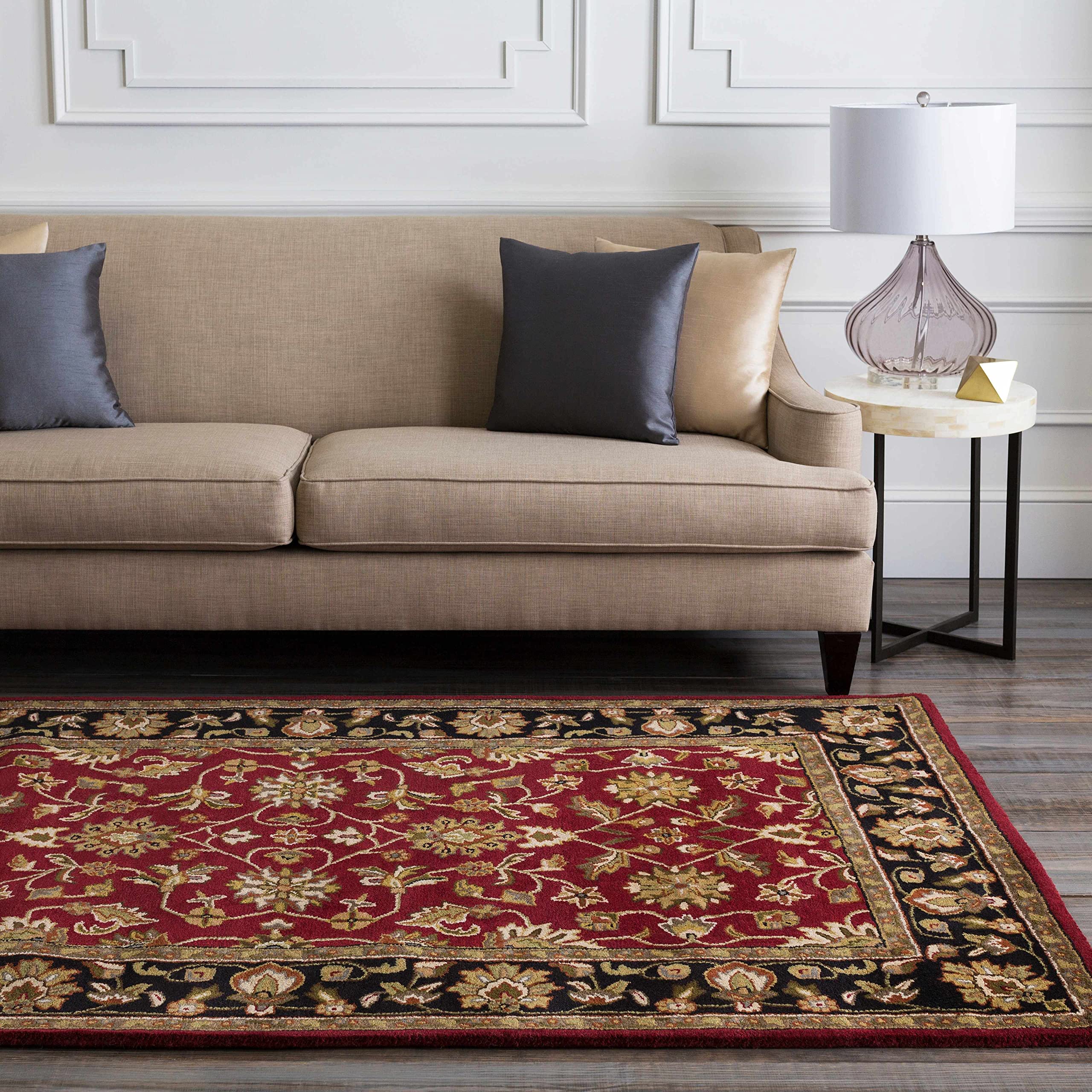 Hauteloom Porthcawl Wool Area Rug for Living Room & Bedroom - Traditional Design in Black, Brown, Red - 2' x 3' - Soft & Durable Floor Decor for Cozy Home Spaces