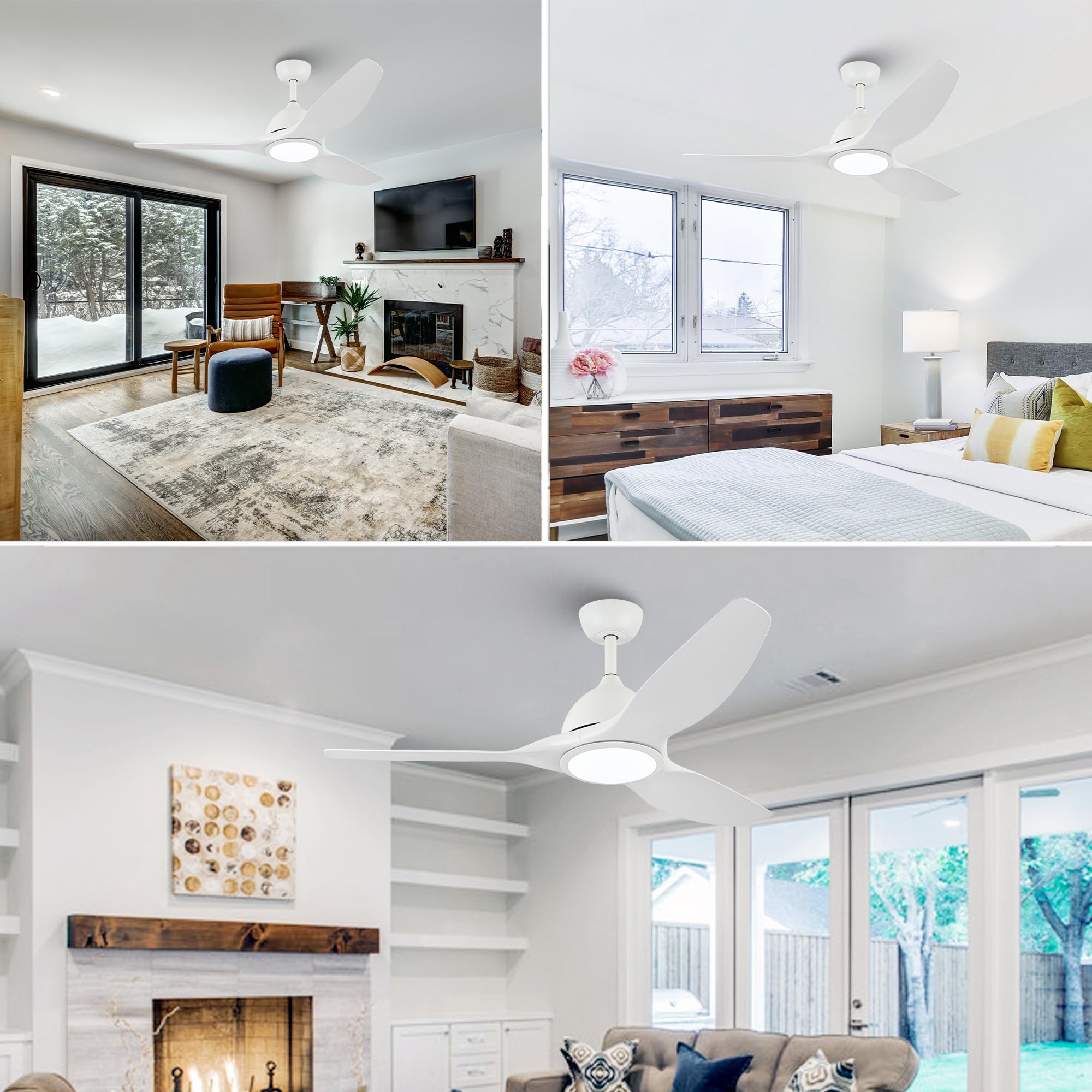 52 Inch Smart Ceiling Fan with LED Light and Remote Control - Quiet DC Motor, 3 Color Temperatures, ABS Blades - Perfect for Bedroom, Living Room, and Office (White)