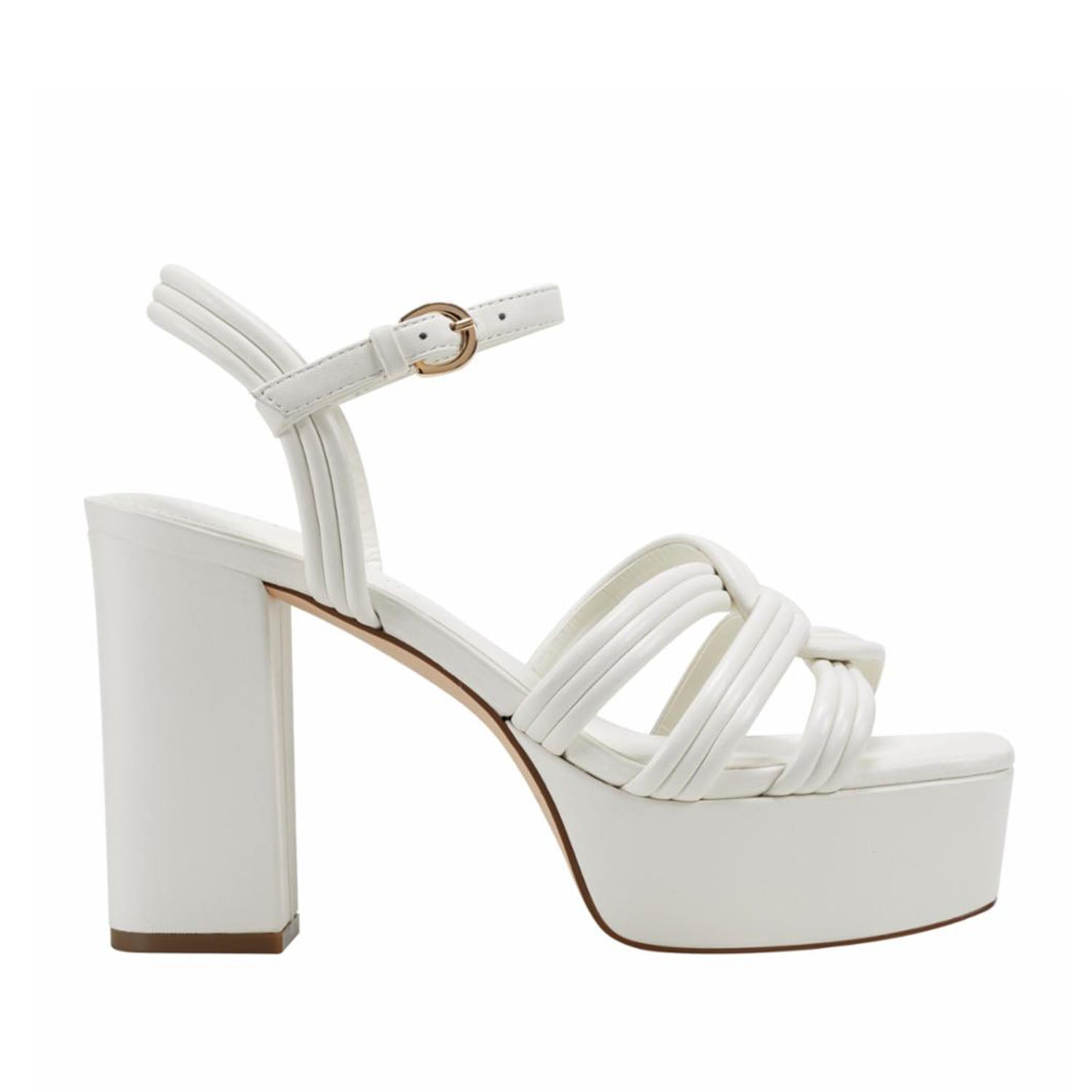 Marc Fisher Ltd Women's Cairo2 White M Leather Ankle Strap Sandals - Comfortable Dress Shoes for Summer, Weddings & Casual Outings