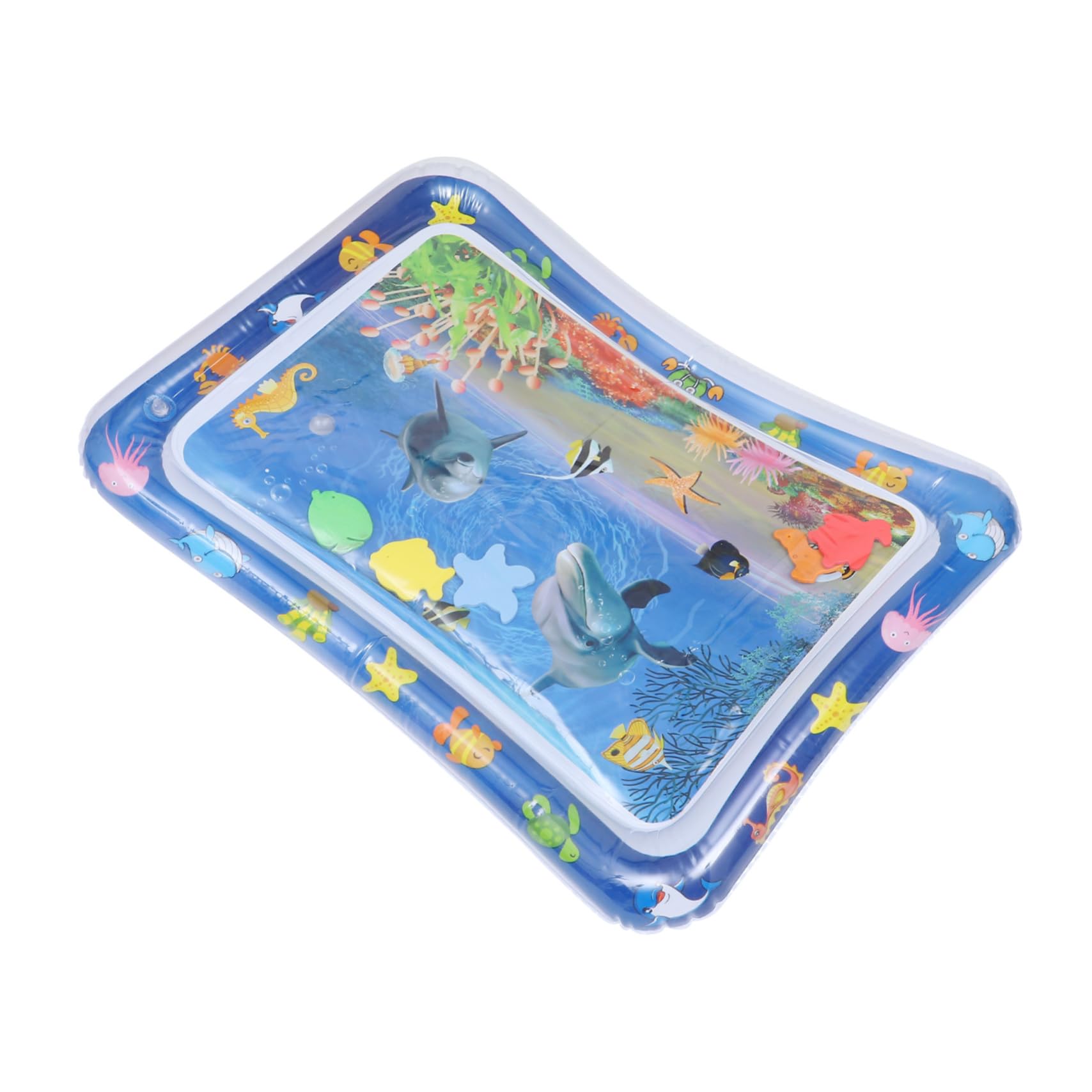 iBasenice 3-Piece Water Cushion Tummy Time Fish Play Mat - Soft & Safe Baby Activity Mat for Crawling & Learning - Blue Plastic Toy for Newborns & Infants - Perfect for Nursery, Playtime & Sensory Development