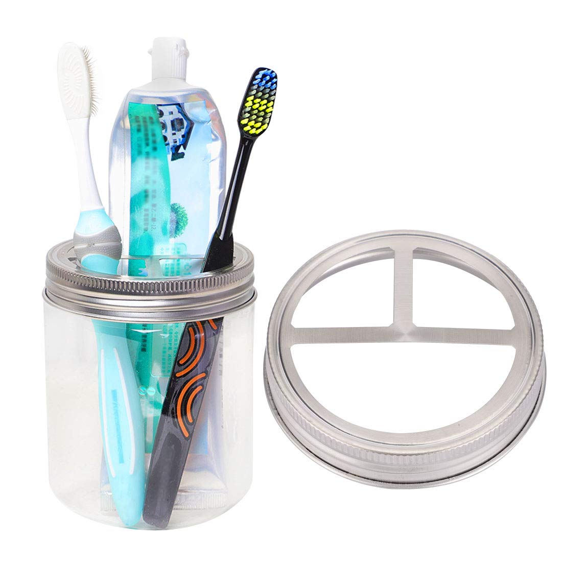 4pcs Stainless Steel Wide Mouth Mason Jar Toothbrush Holder Lids - Rustproof Bathroom Organizer Accessories for Farmhouse Decor | Perfect for Toothbrush Storage, Cotton Swab Dispenser & Bathroom Organization