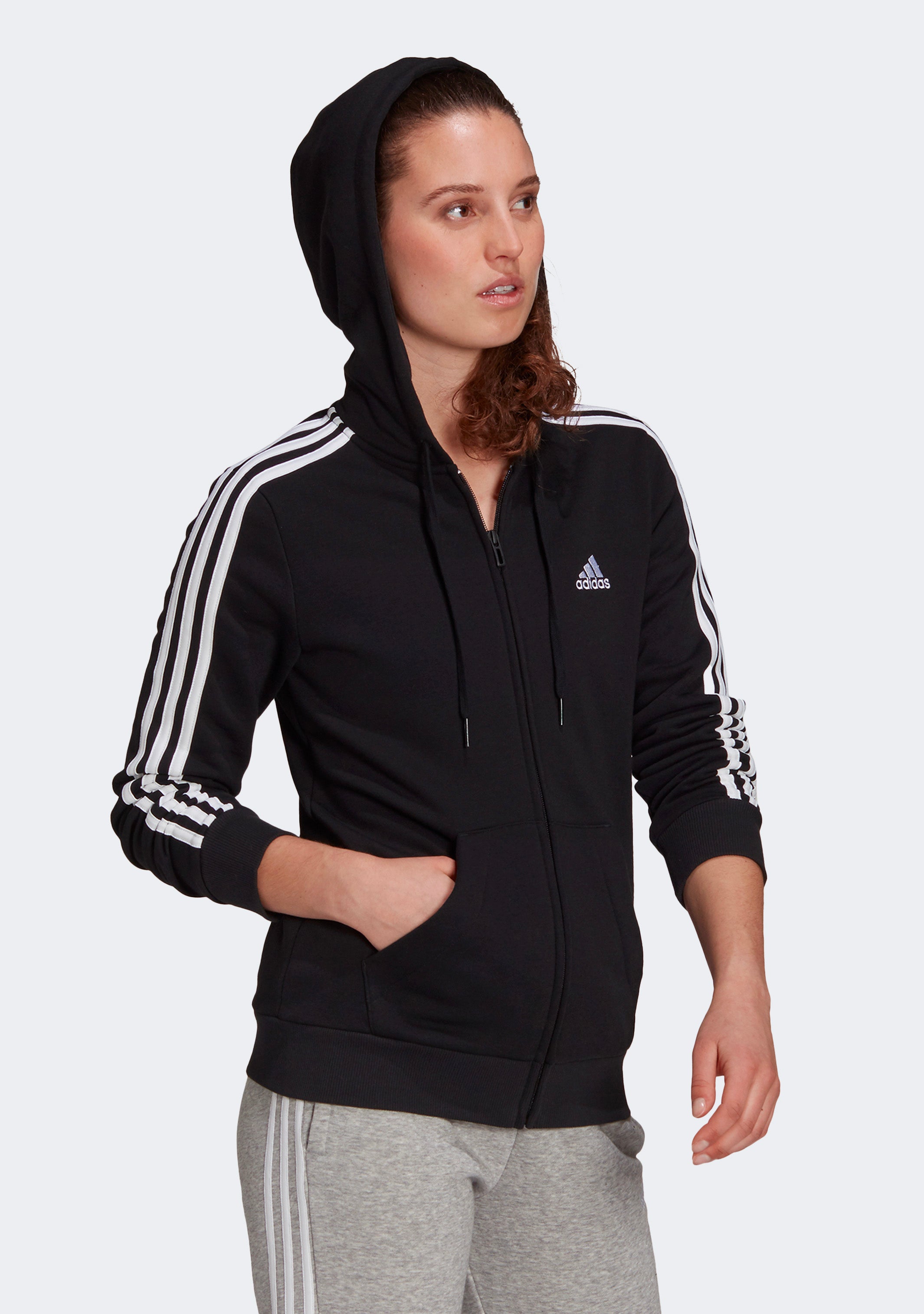 Adidas Women's Fleece 3 Stripes Full Zip Hoodie | Warm Winter Pullover Jacket with Front Pockets for Running, Gym & Casual Wear