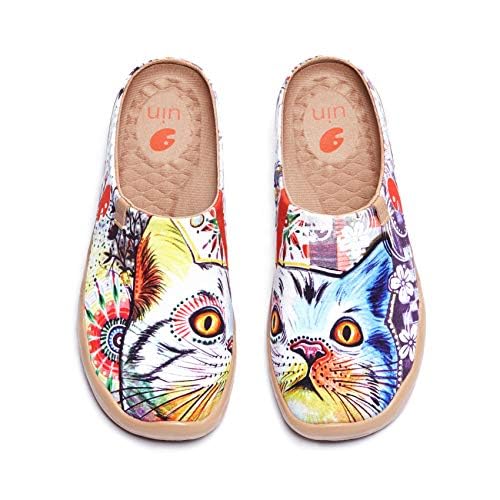 UIN Women's Slip On Mules - Comfortable Flat Lightweight Clogs with Wide Toe & Artistic Painting - Malaga Series - Perfect for Travel, Casual Wear & Home Comfort