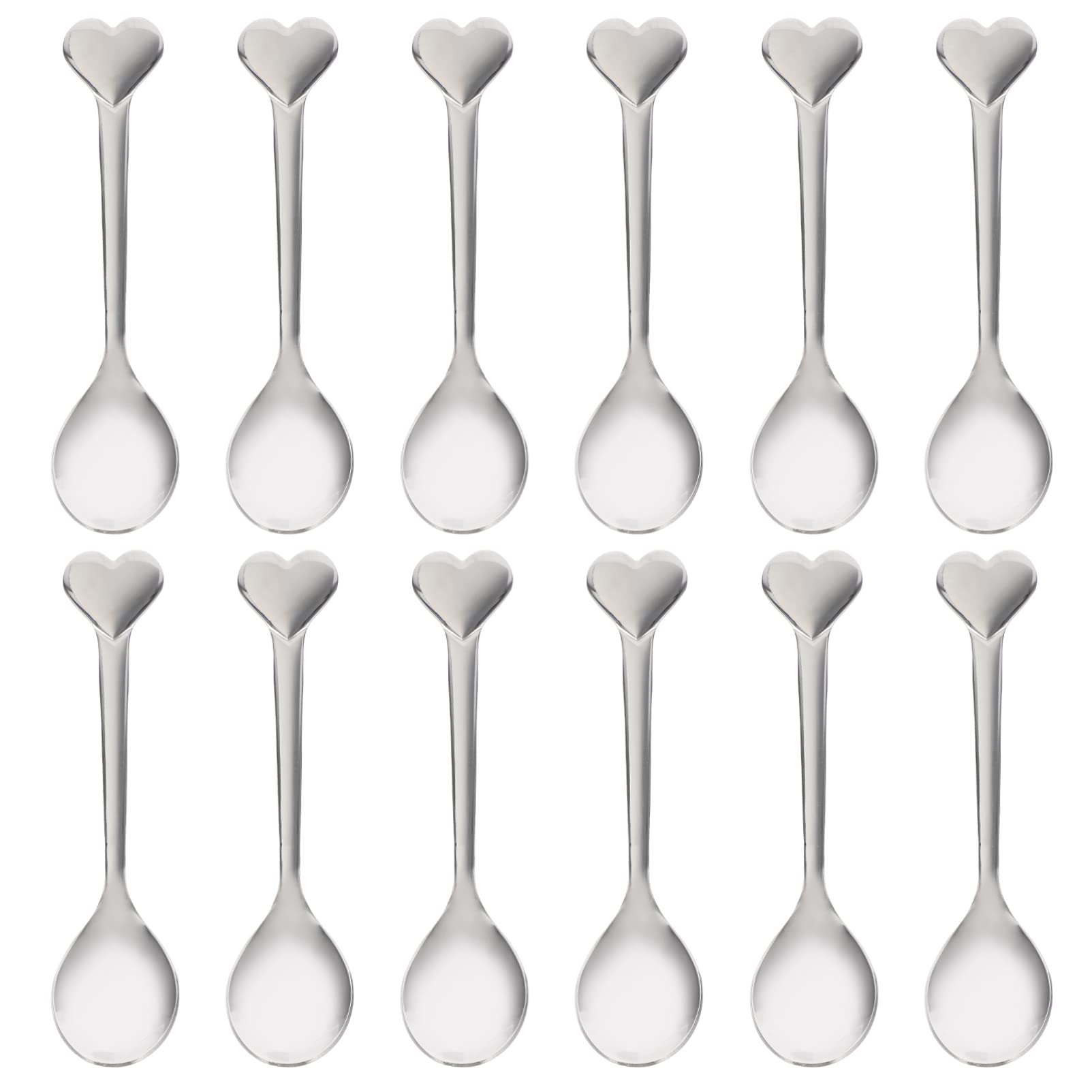 12-Piece Heart-Shaped Stainless Steel Coffee Spoons Set - Dessert Spoons, Ice Cream Spoons, Tea Spoons - Perfect for Valentine's Day, Afternoon Tea, and Romantic Dining