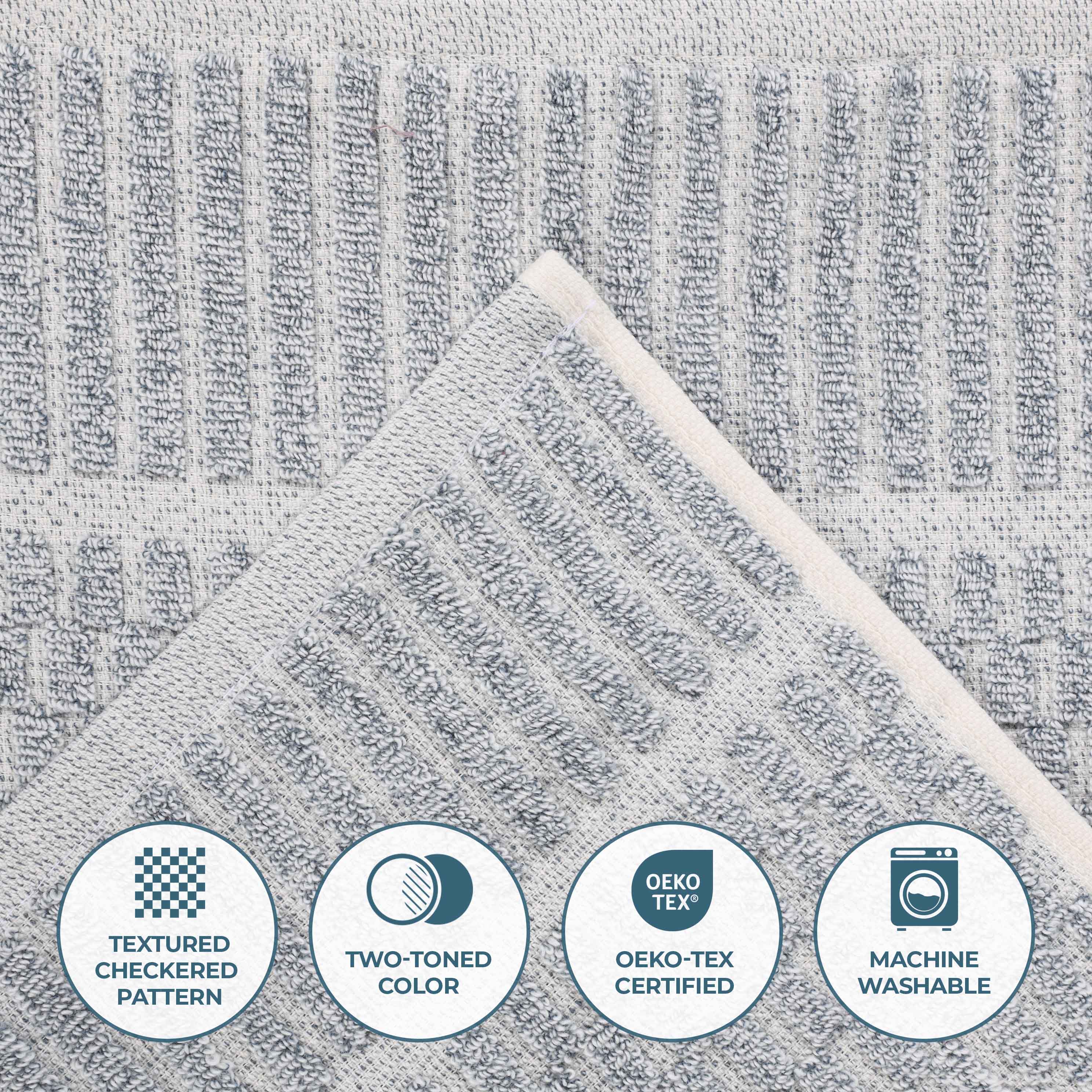 Premium Juno Cotton Blend Medium Weight Checkered Border Bath Towels - Ultra Absorbent & Soft, Set of 2 (Grey/White) | Luxury Bath Sheets for Spa, Hotel & Home Use