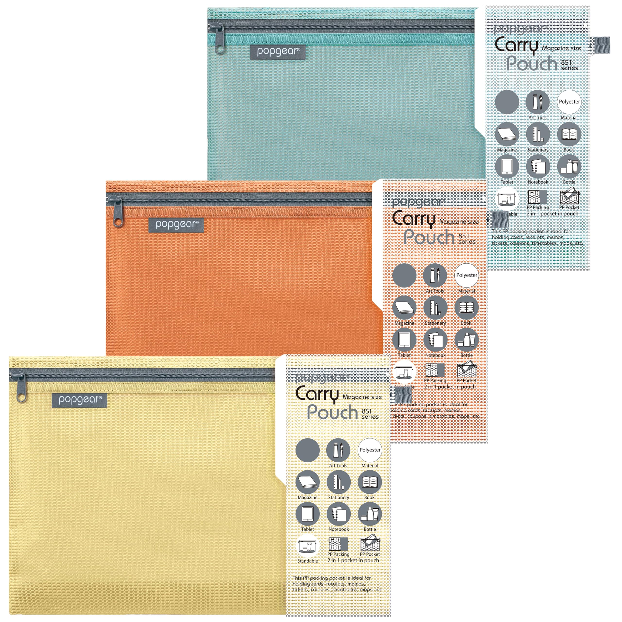**PopGear Expandable Mesh Zipper Pouch Set - Water-Resistant Travel Organizer for Toiletries, Cosmetics, Documents & Stationery - 3 Pack (3 Colors) - Perfect for Travel, Camping & Daily Storage**