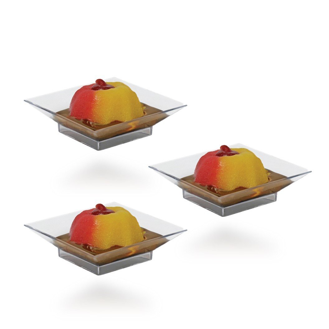 2.5 Inch Clear Plastic Mini Square Cake Plates - 12 Pack for Desserts, Cupcakes, Appetizers & Party Serving
