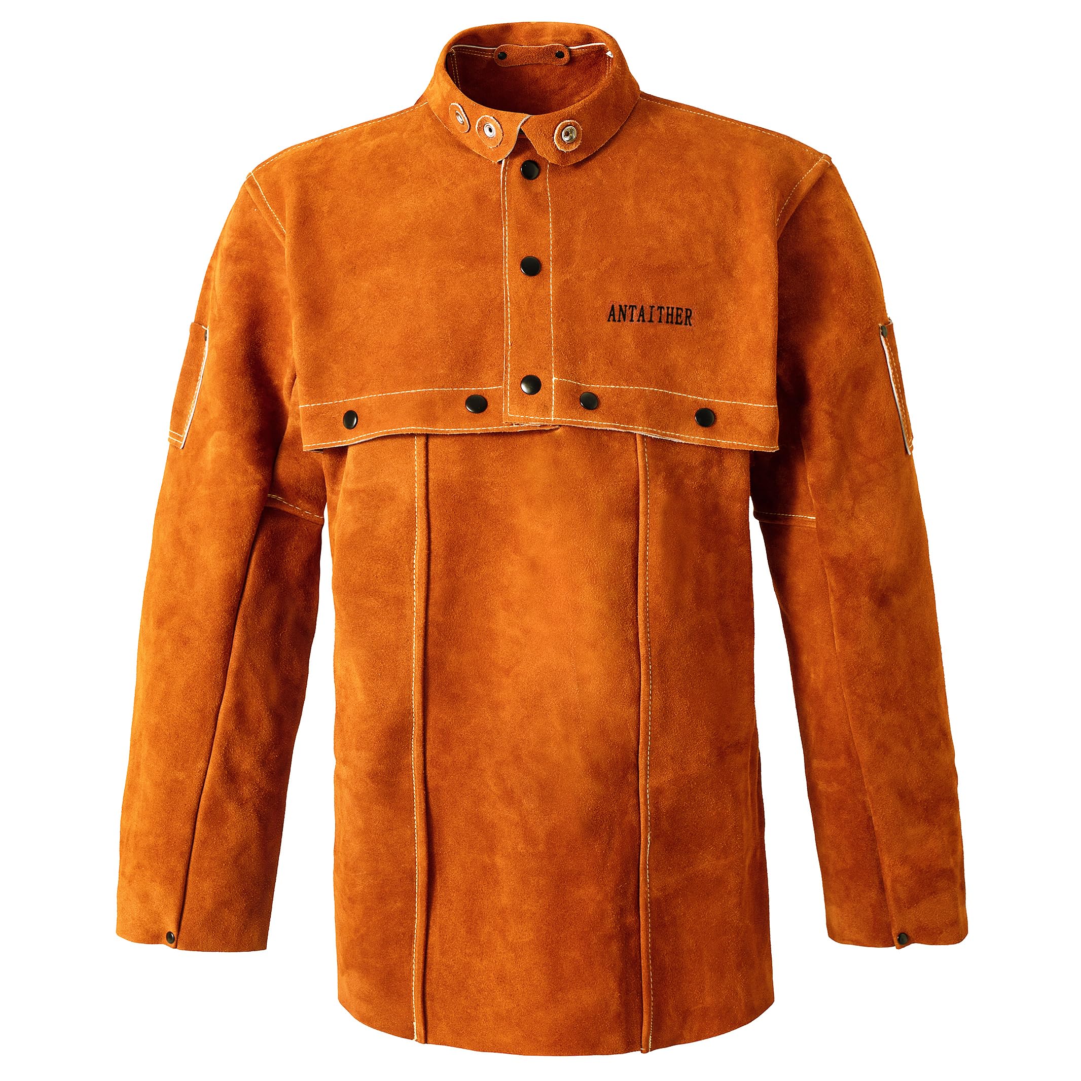ANTAITHER Heat & Flame Resistant Leather Welding Jacket - Open Back Design with Cape Sleeve & Bib Apron for Welders | Perfect for Metalworking, Forging & Industrial Safety Protection