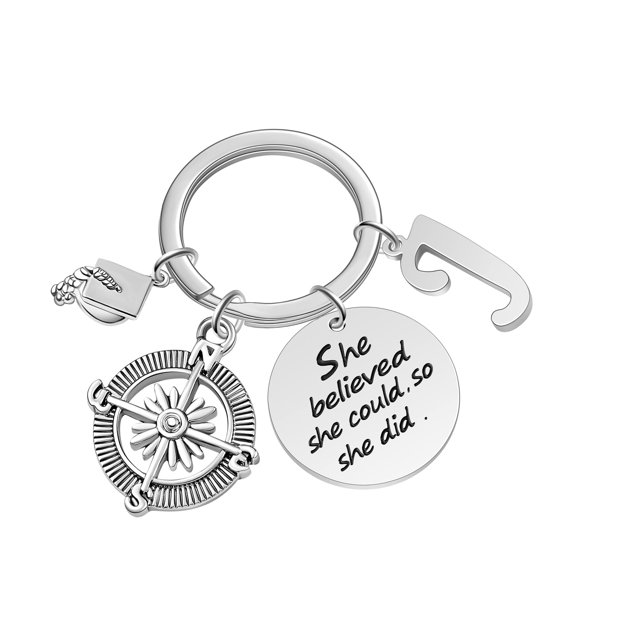 GLIVEOR Graduation Gift Compass Keychain for Women - Inspirational College & High School Graduation Present for Her - Perfect for Graduates, Students, and Friends