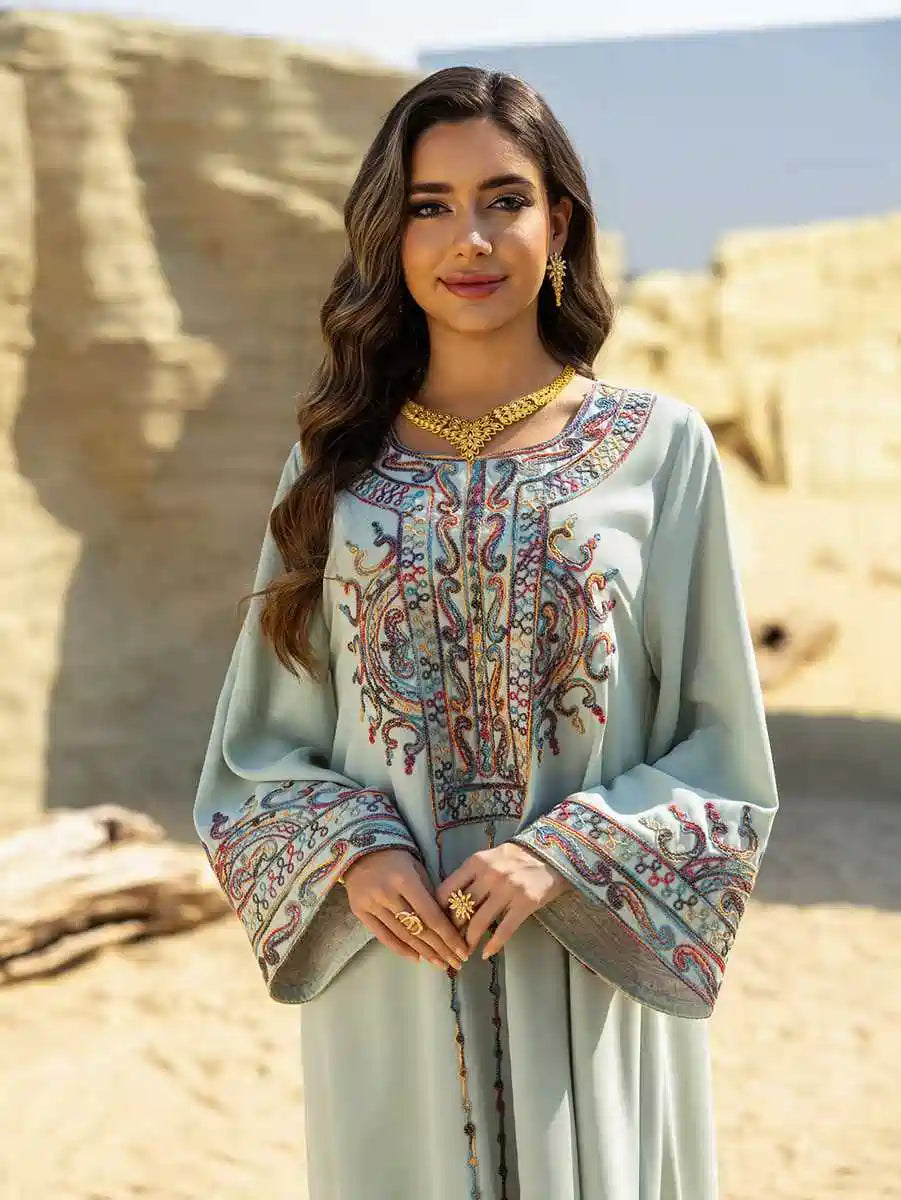 Elegant Eid Dress with Rope Embroidery - Wrinkle-Free Caftan Kafta Dress #25461 for Women | Perfect for Eid Celebrations, Weddings & Special Occasions