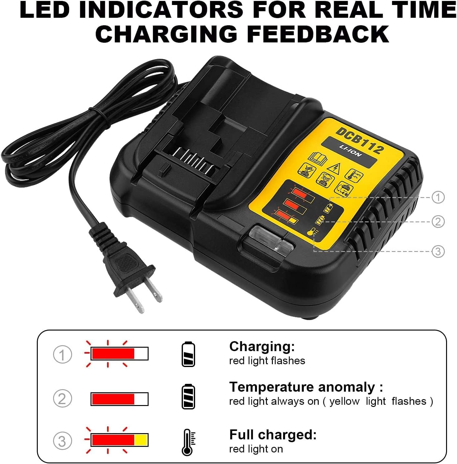 DCB112 Rapid Charger for DeWalt 12V-20V MAX Lithium Batteries | Fast Charging Power Tool Battery Pack | Ideal for Drills, Saws & Cordless Tools