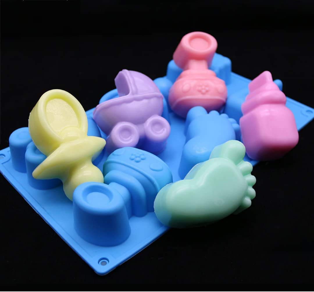 Bakefy Baby Shower Silicone Soap Mold Set - Baby Carriage, Bottle, Little Feet & Bear Shapes for Fondant, Chocolate, Candy Making, Cupcake Toppers & Polymer Clay - Perfect for Cake Decorating, DIY Crafts & Party Favors