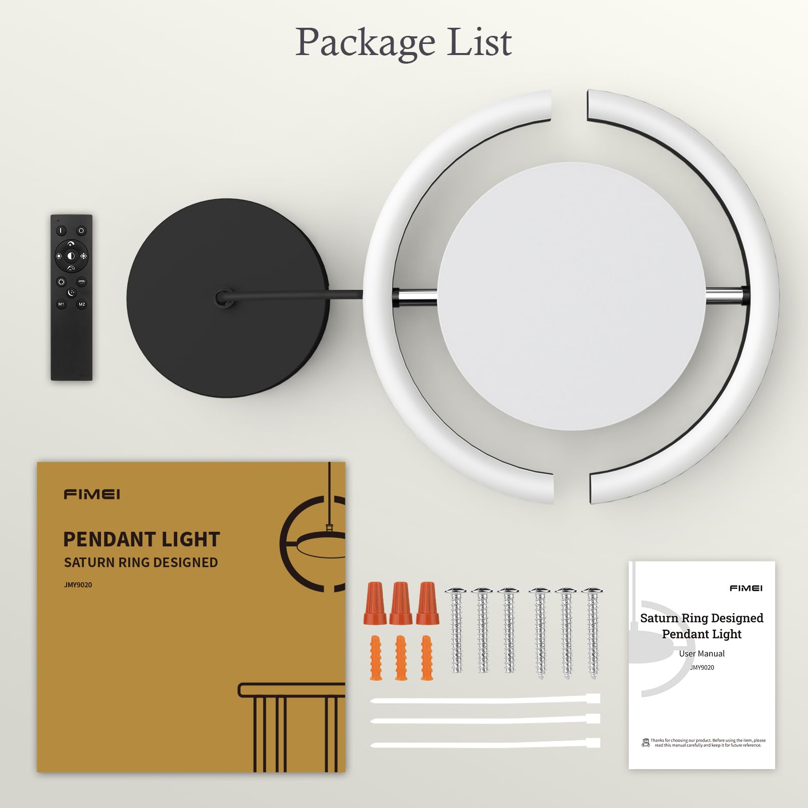 FIMEI LED Pendant Light Fixture - Dimmable 3000-6000K Adjustable Hanging Chandelier with Saturn Ring Design for Dining Room, Kitchen Island, Living Room, Bedroom & Entryway - Modern Lighting for Home Decor & Interior Design
