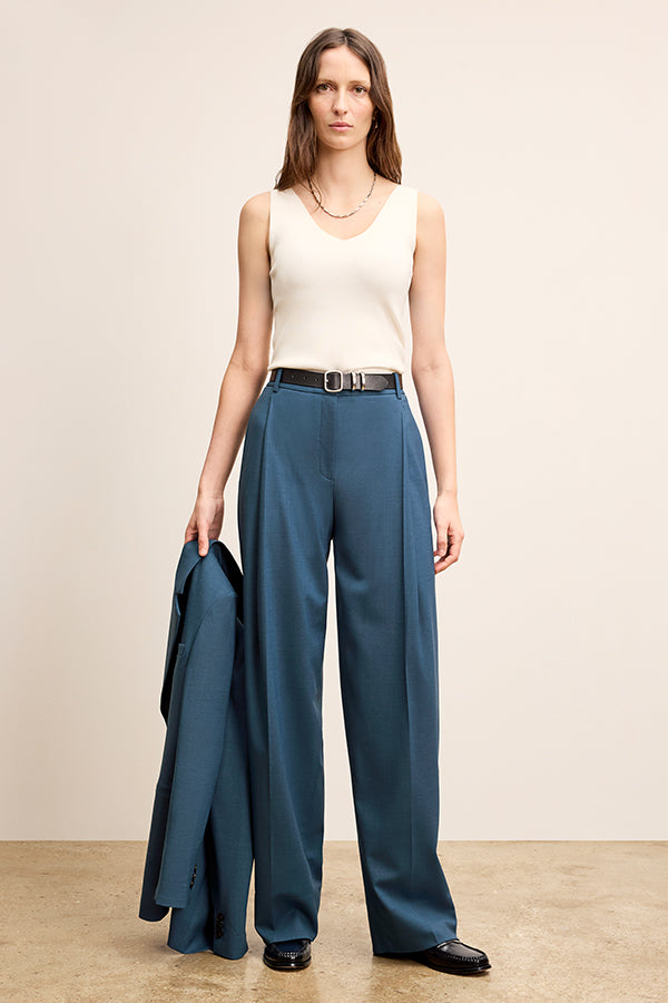 Rina Sculptural Pant - Washable Wool Twill Pants for Women | Bluebell | Perfect for Office Wear & Casual Outfits