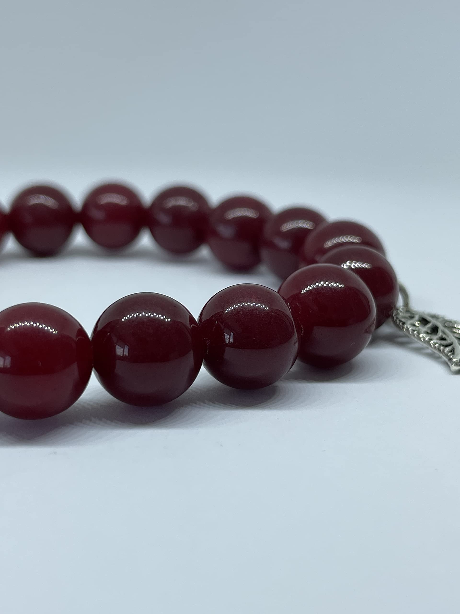 Genuine Red Agate Stretch Bracelet for Women - Stackable Silver Charm Healing Bracelet, Handmade Beaded Bracelet with 10mm Smooth Agate Rondelle Beads | Perfect for Yoga, Meditation, and Everyday Boho Fashion