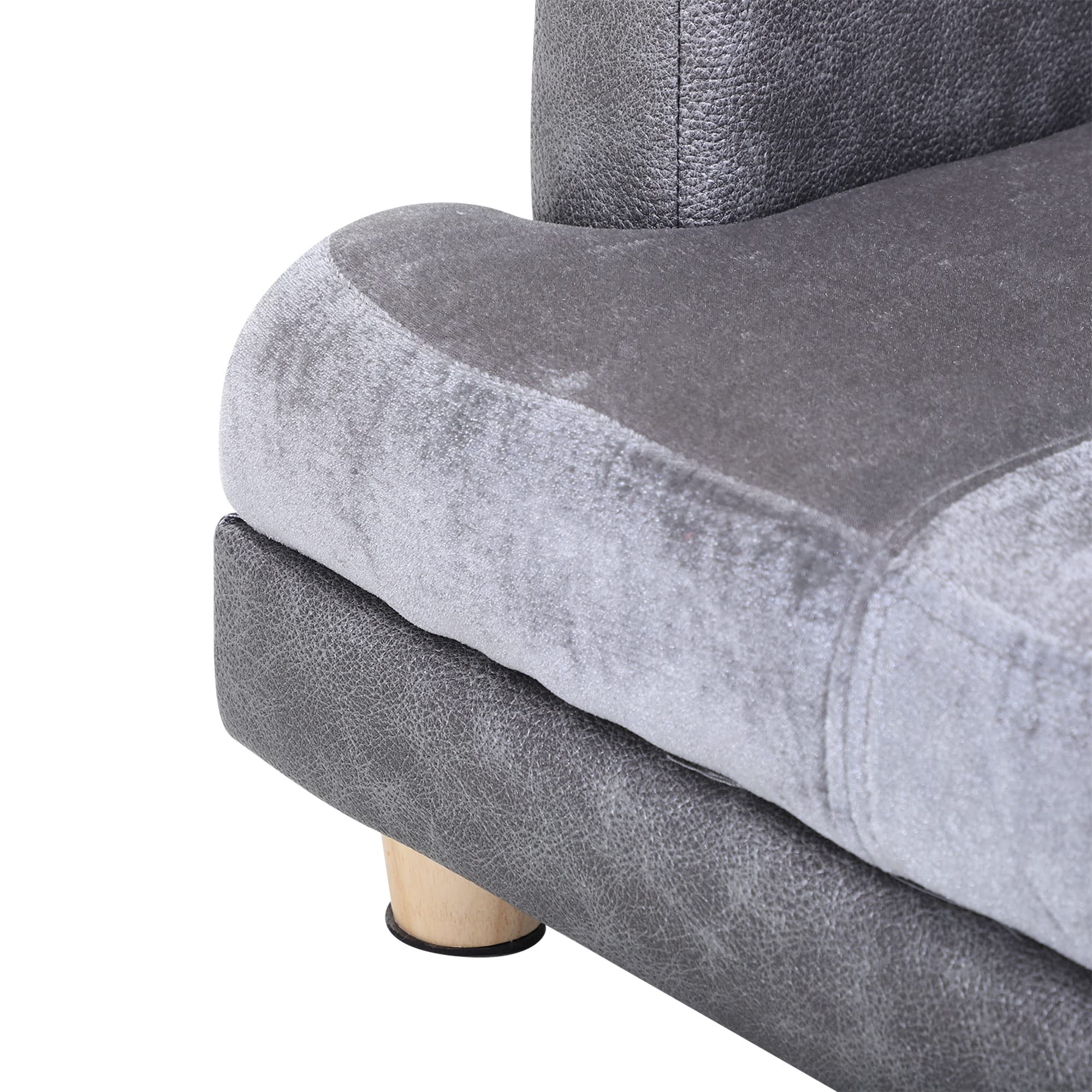 Luxury Dog Bed for Small Dogs - Soft Fuzzy & Faux Leather Combo with Thick Foam Mattress - Modern Rectangle Pet Sofa for Puppies & Small Breeds - Gray - Perfect for Living Room, Bedroom & Pet Nursery Decor
