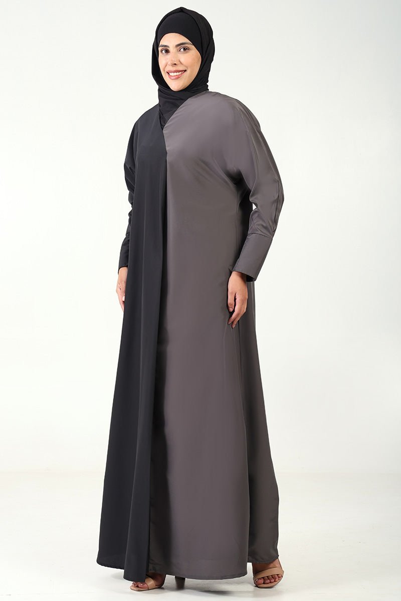 Dual Tone Kashibo Abaya - Elegant Overlap Neck & Front Wrap Style Islamic Dress for Women | Perfect for Prayer, Eid, and Special Occasions