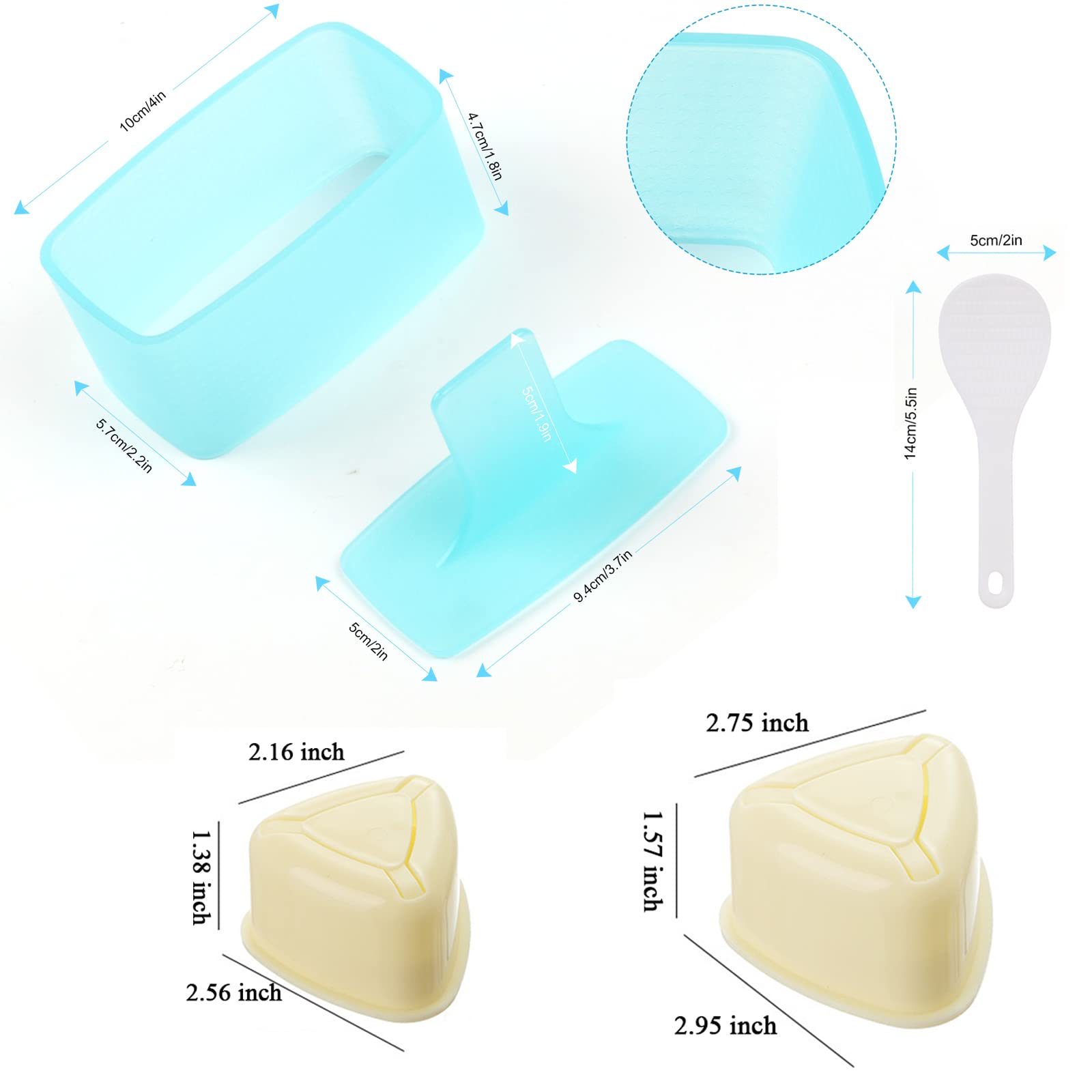3 Pack Non-Stick Onigiri Sushi Maker Mold Set - Large & Small Triangle Rice Ball Press with 2 Mini Rice Paddles - Perfect for Homemade Sushi, Bento Boxes & Japanese Cuisine