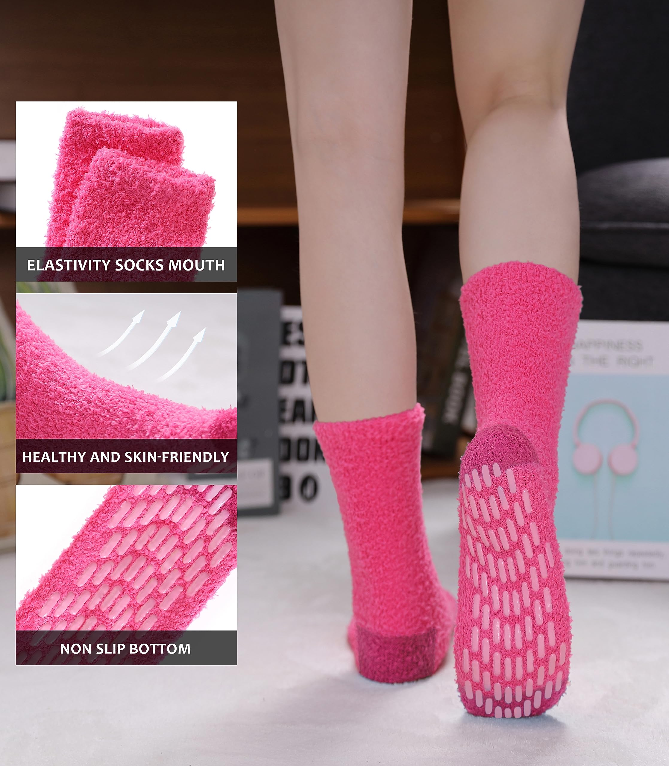 Non-Slip Fuzzy Socks with Grips for Women - Cozy Anti-Skid Hospital Slipper Socks for Nurses, Patients & Home Use - Warm Winter House Socks for Indoor Comfort