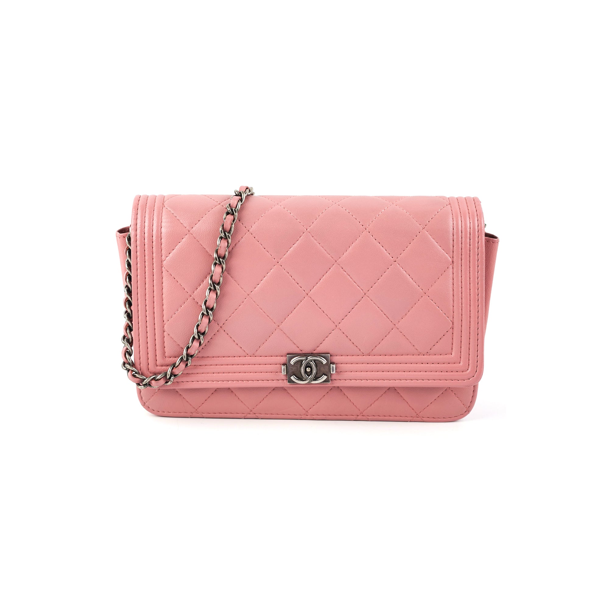 Chanel Boy Wallet On Chain WOC Lambskin Leather Crossbody Bag in Pink - Perfect for Date Night & Evening Events
