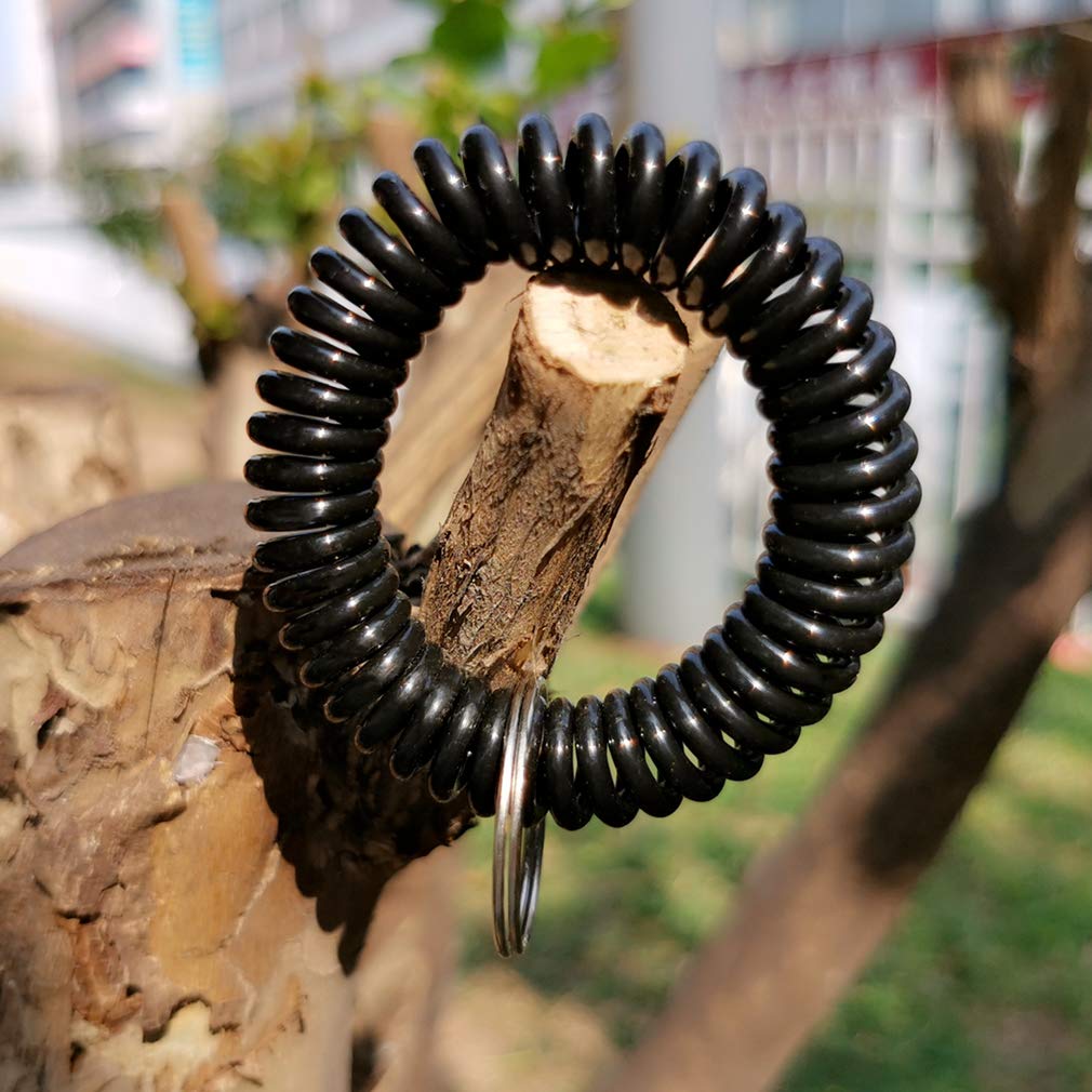 10 Pack Stretchable Spiral Wrist Coil Keychain Holder - Flexible Plastic Spring Band for Keys, ID Cards & Small Items - Perfect for Camping, Yoga, Sauna, Office, School & Daily Use (Black)