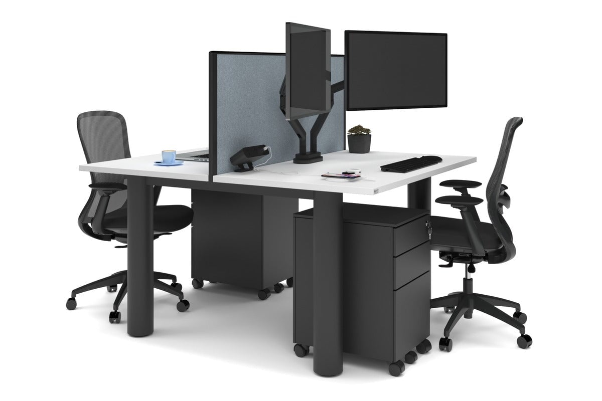 Quadro Cylinder Leg 2-Person Office Workstation Desk [1400L x 700W] - Perfect for Collaborative Workspaces & Modern Offices