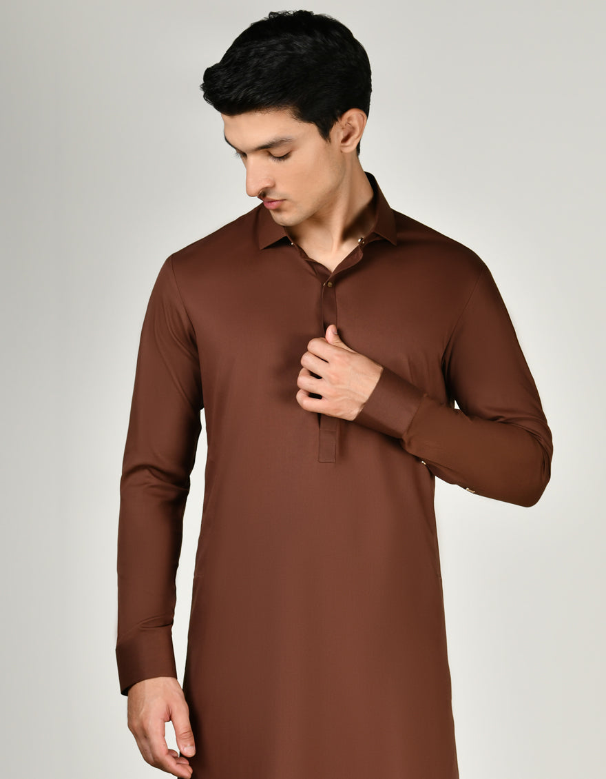 Elegant Blended Brown Shalwar Kameez by J. Junaid Jamshed - Traditional Pakistani Outfit for Weddings, Eid & Special Occasions