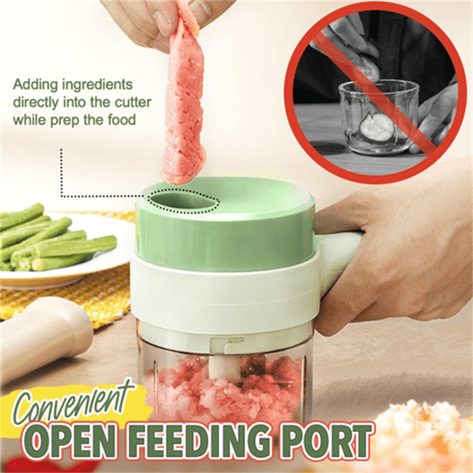 4-in-1 Wireless Food Processor & Vegetable Chopper - Electric Dicer, Slicer, Cutter for Kitchen | Portable Multifunctional Food Prep Machine for Chopping, Dicing, Slicing Vegetables, Fruits & Nuts | Perfect for Meal Prep, Baby Food & Smoothies